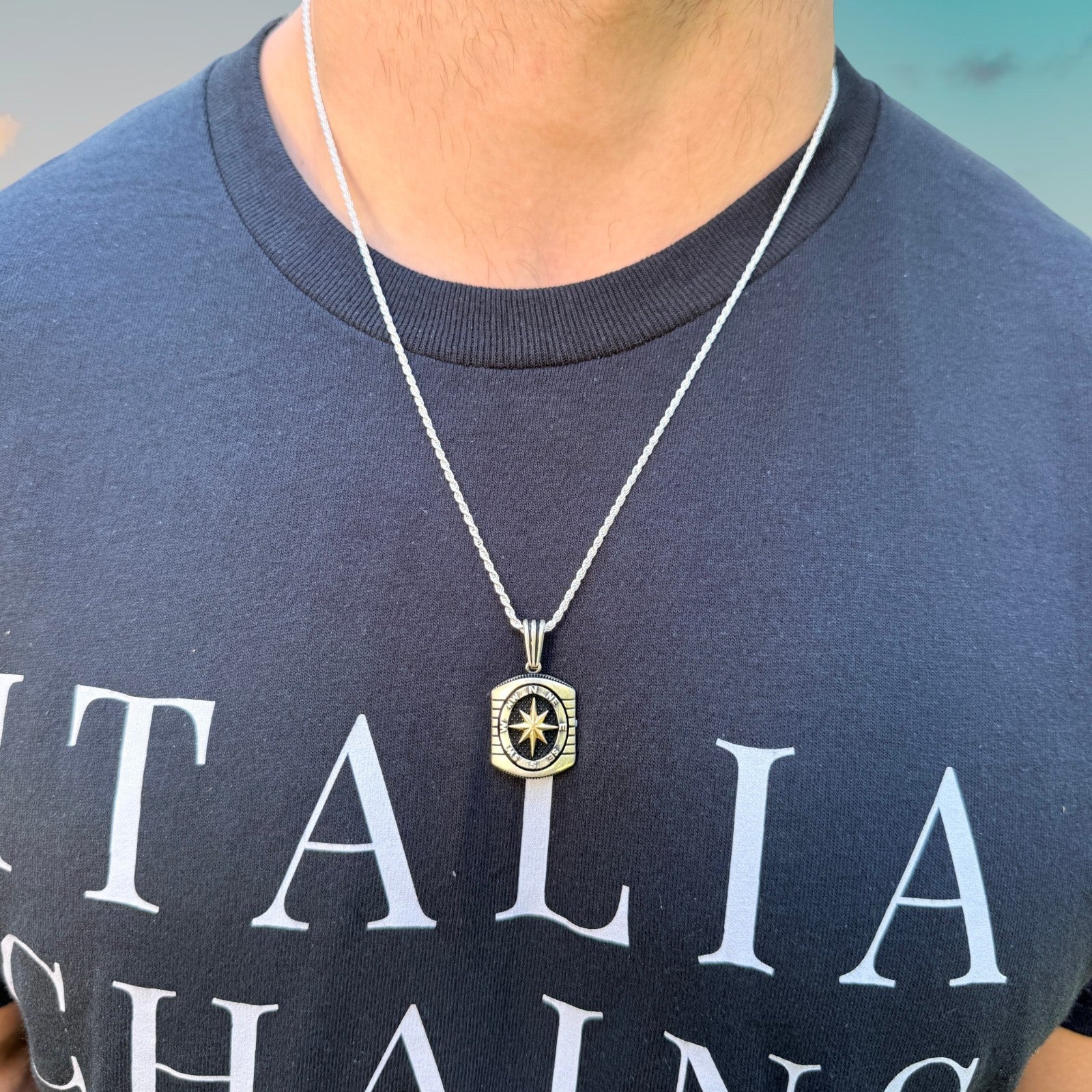 925 Sterling Silver Compass Pendant