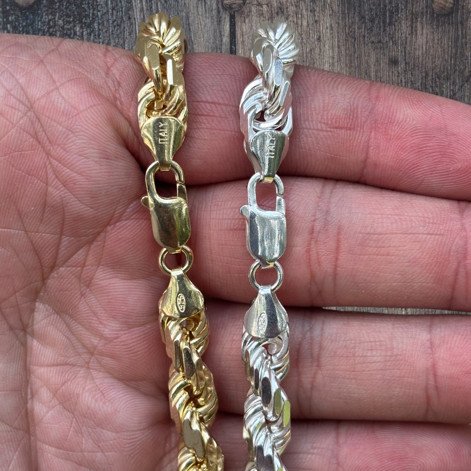 Collier en argent sterling 925 avec chaîne en corde taillée en diamant de 8 mm