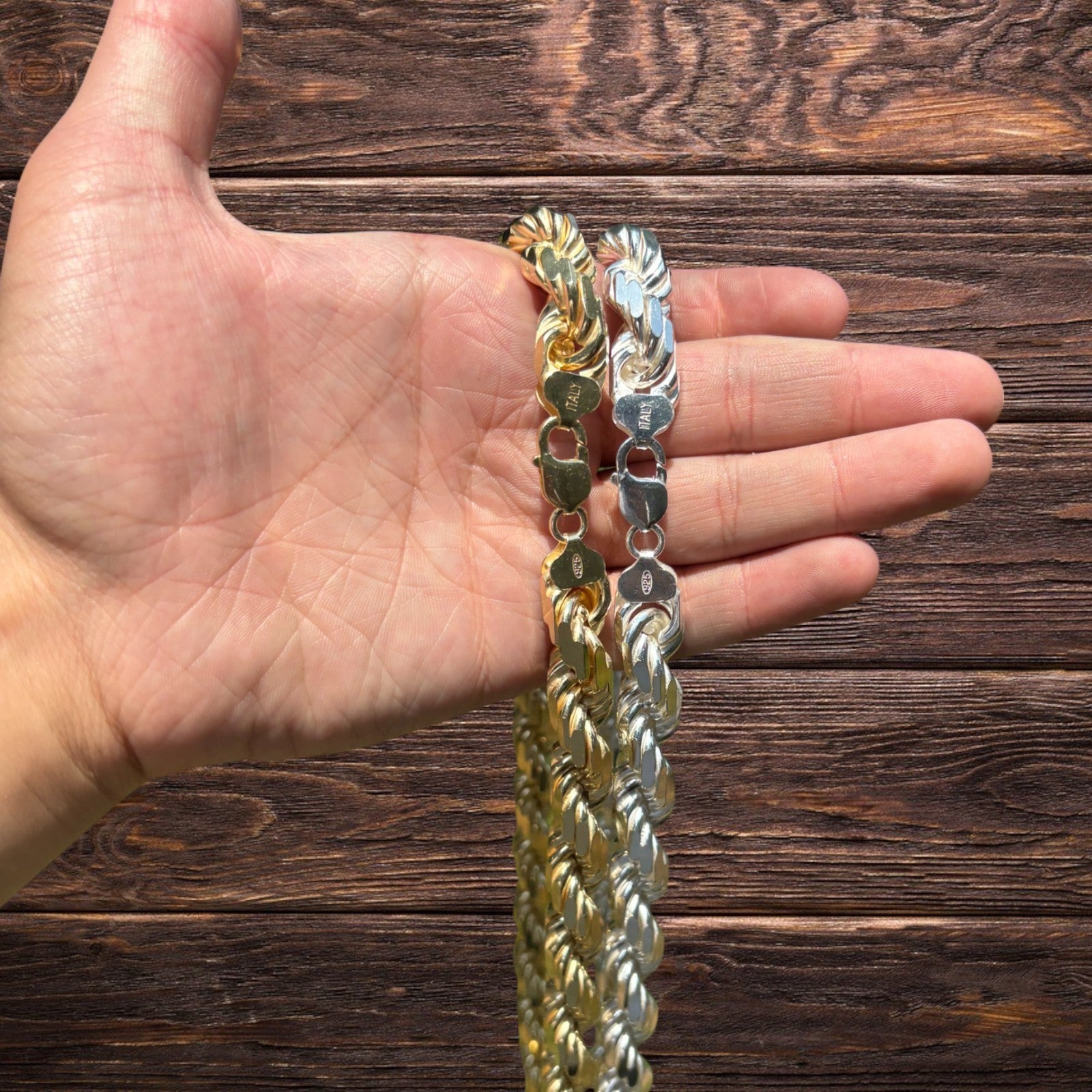 Collar de cadena de cuerda con corte de diamante de 12,5 mm de plata de ley 925