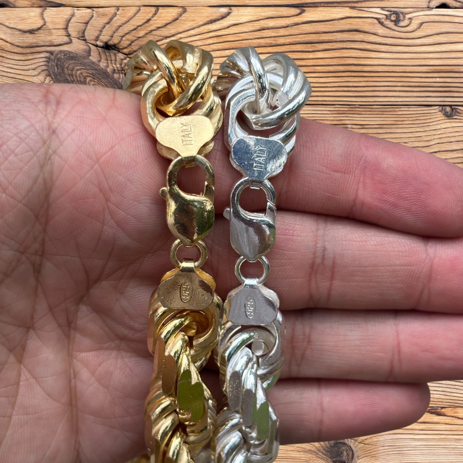 Collar de cadena de cuerda de 14 mm con corte de diamante en plata de ley 925