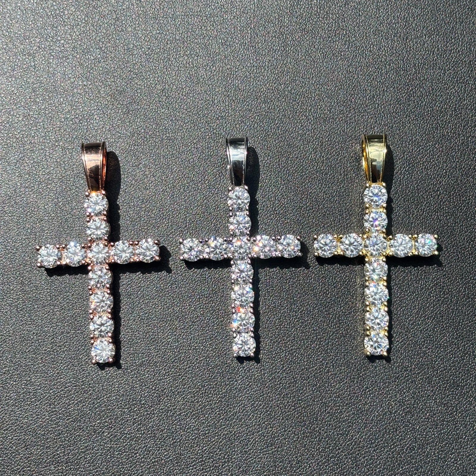 925 Sterling Silver Small Tennis Cross Pendant With Moissanite - Large