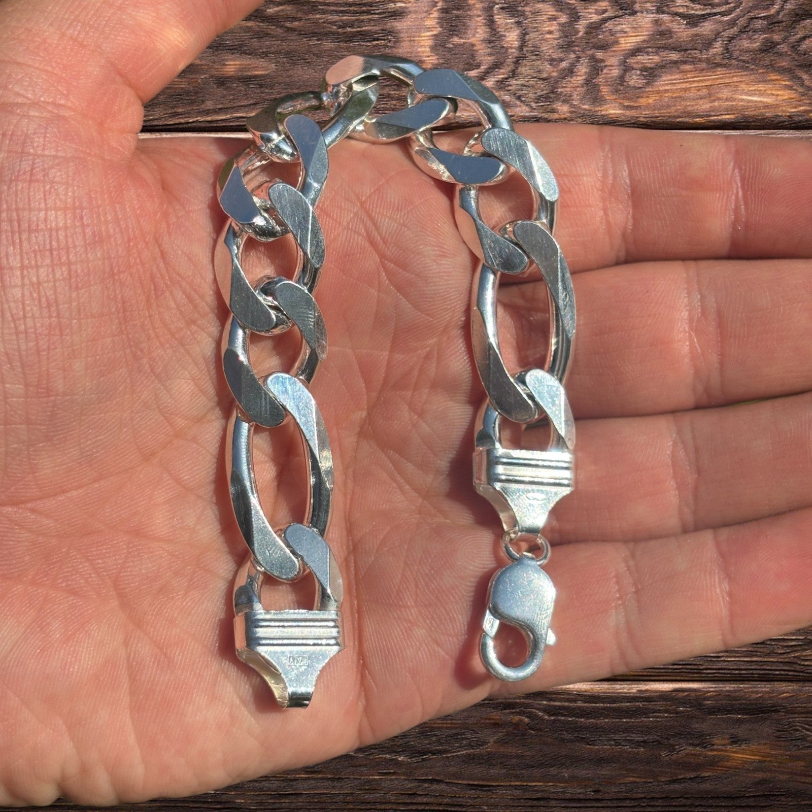 Bracelet Figaro en argent sterling 925 de 15 mm