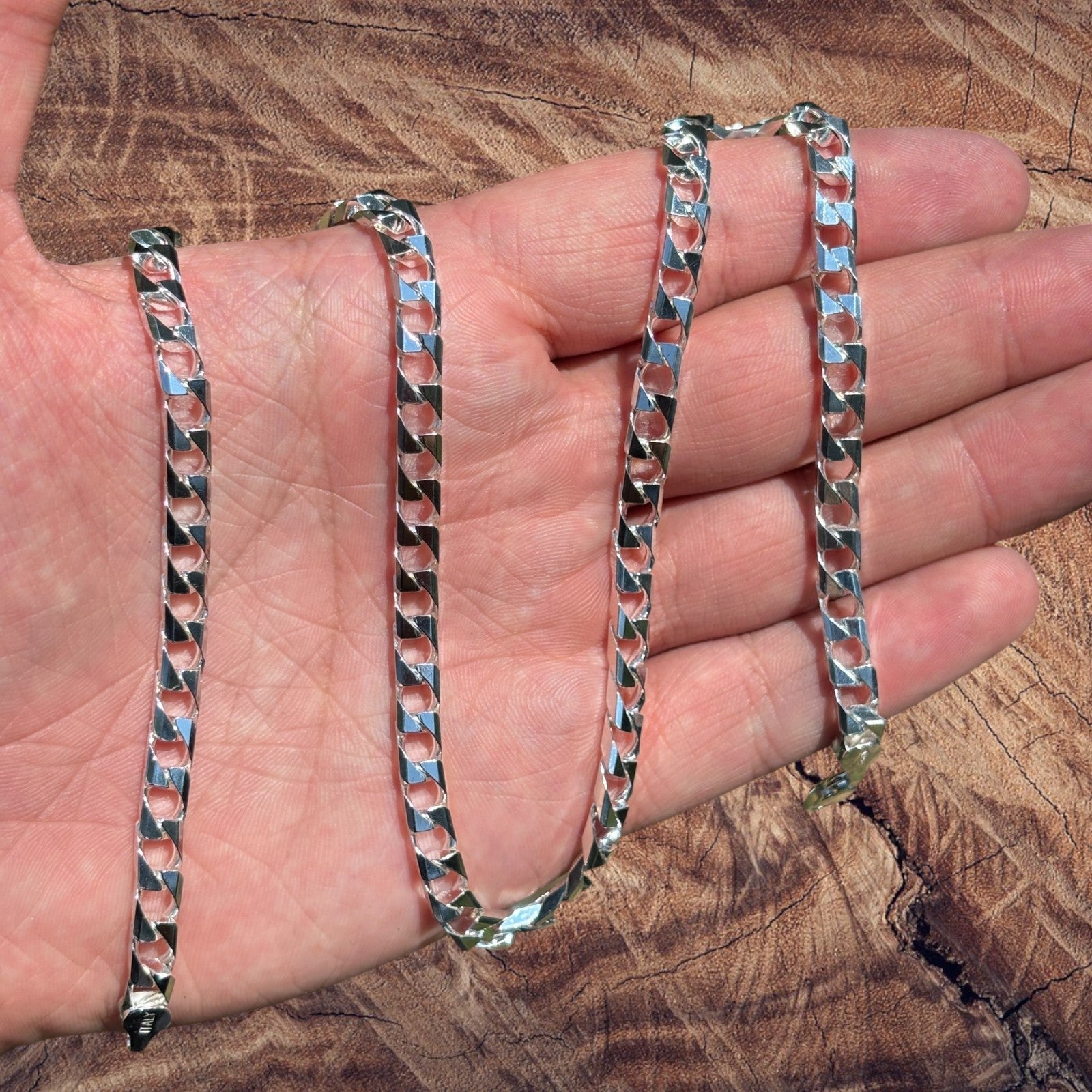 Collier en argent sterling 925 avec chaîne gourmette carrée de 6 mm