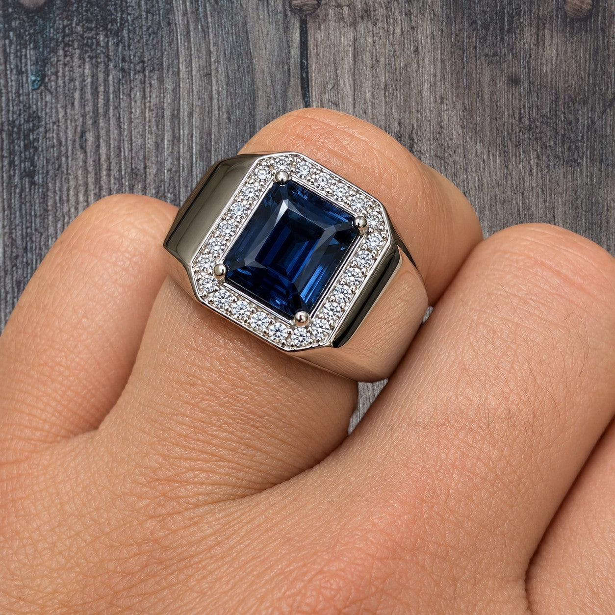 925 Sterling Silver Blue Sapphire Stone Ring With Moissanite