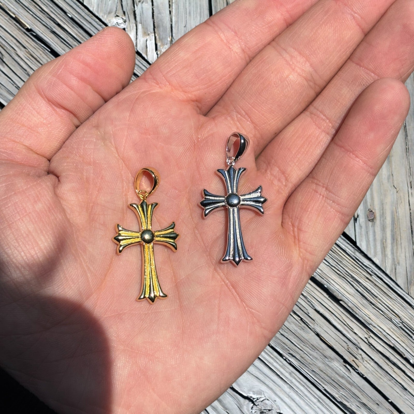 Pendentif croix cœur en argent sterling 925 - Moyen