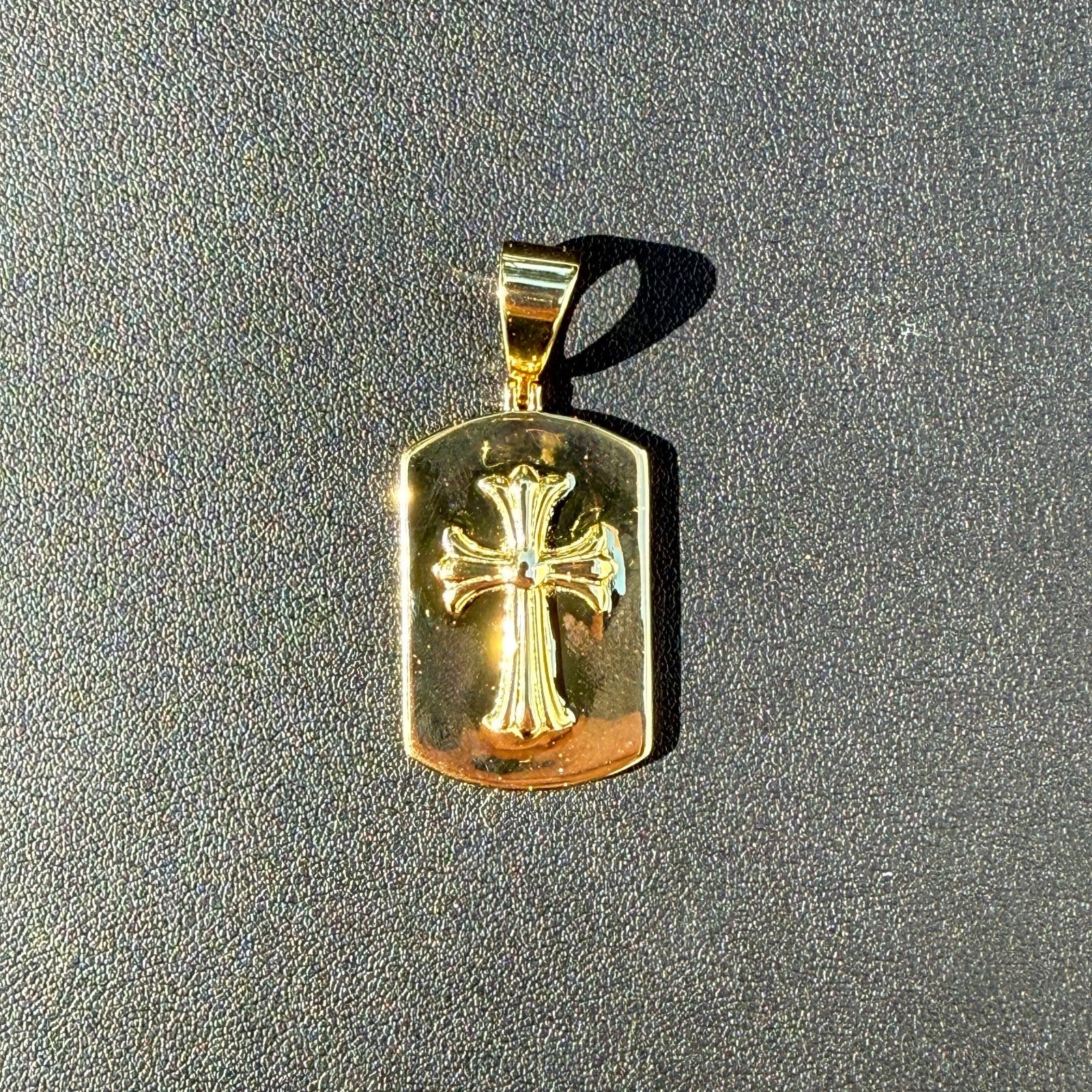 925 Sterling Silver Cross Hearts Dog Tag Pendant - Medium