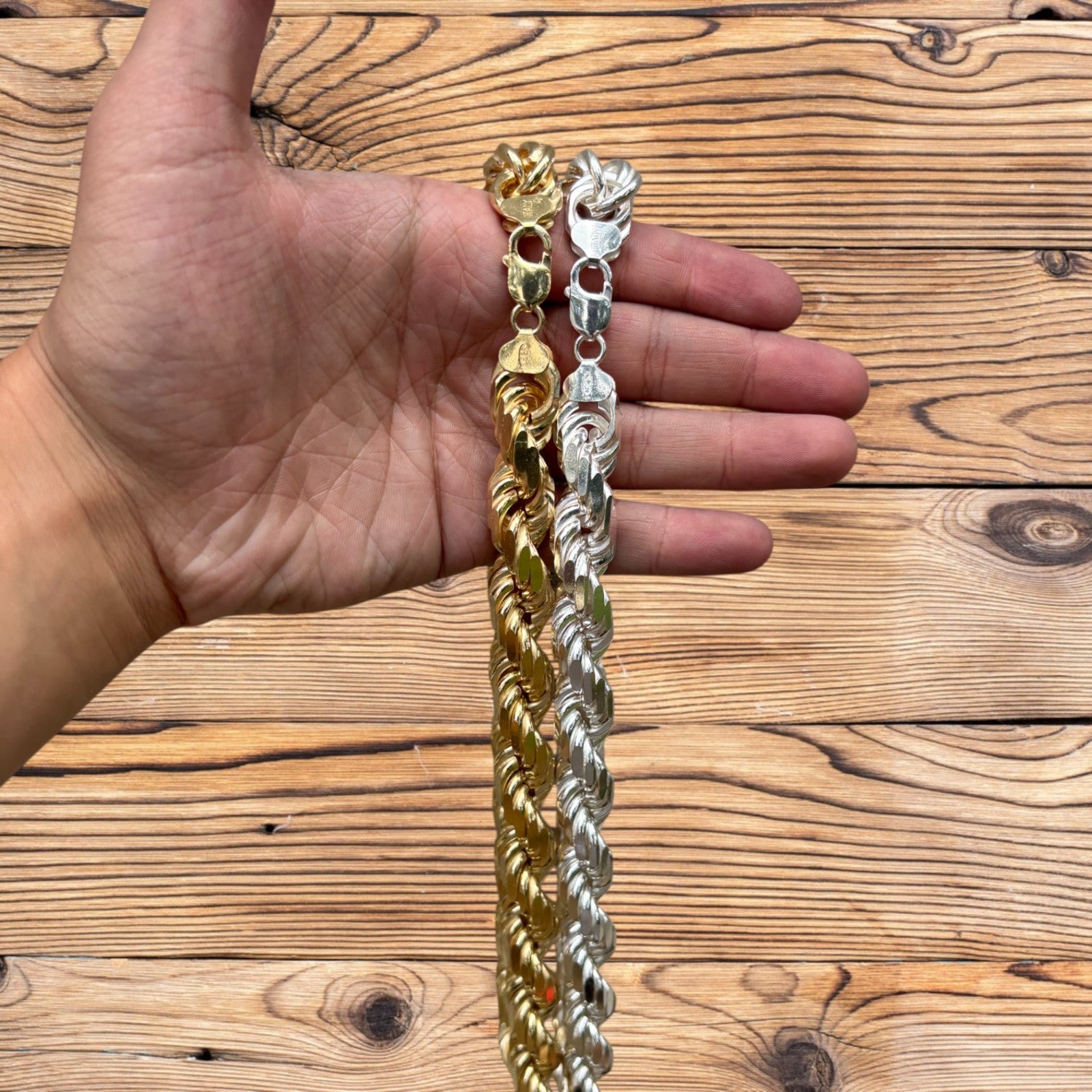 Collar de cadena de cuerda de 14 mm con corte de diamante en plata de ley 925