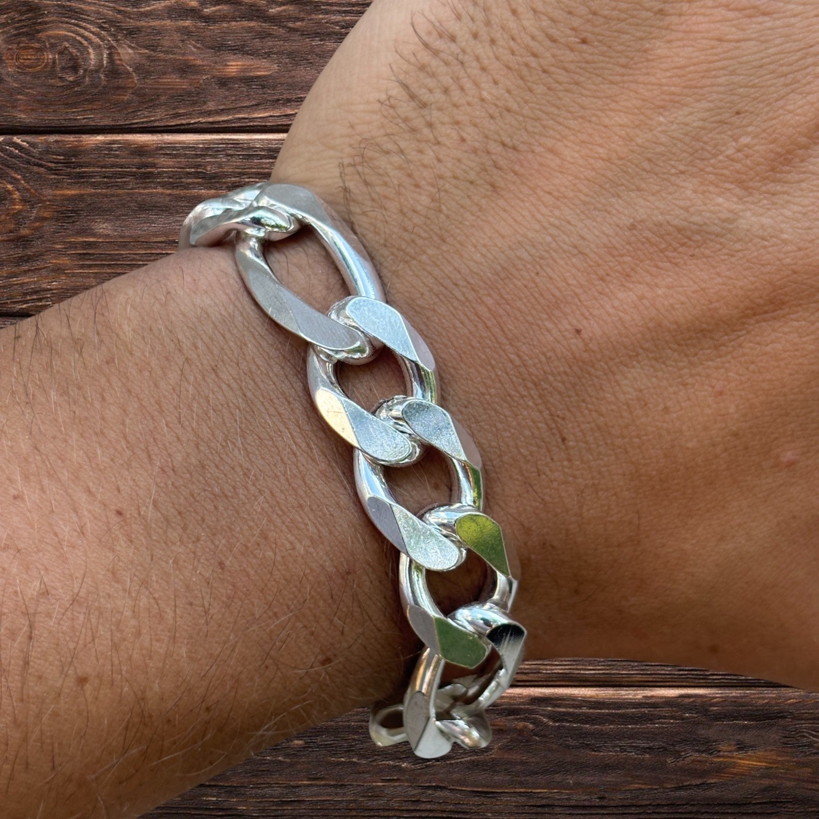 Bracelet Figaro en argent sterling 925 de 15 mm