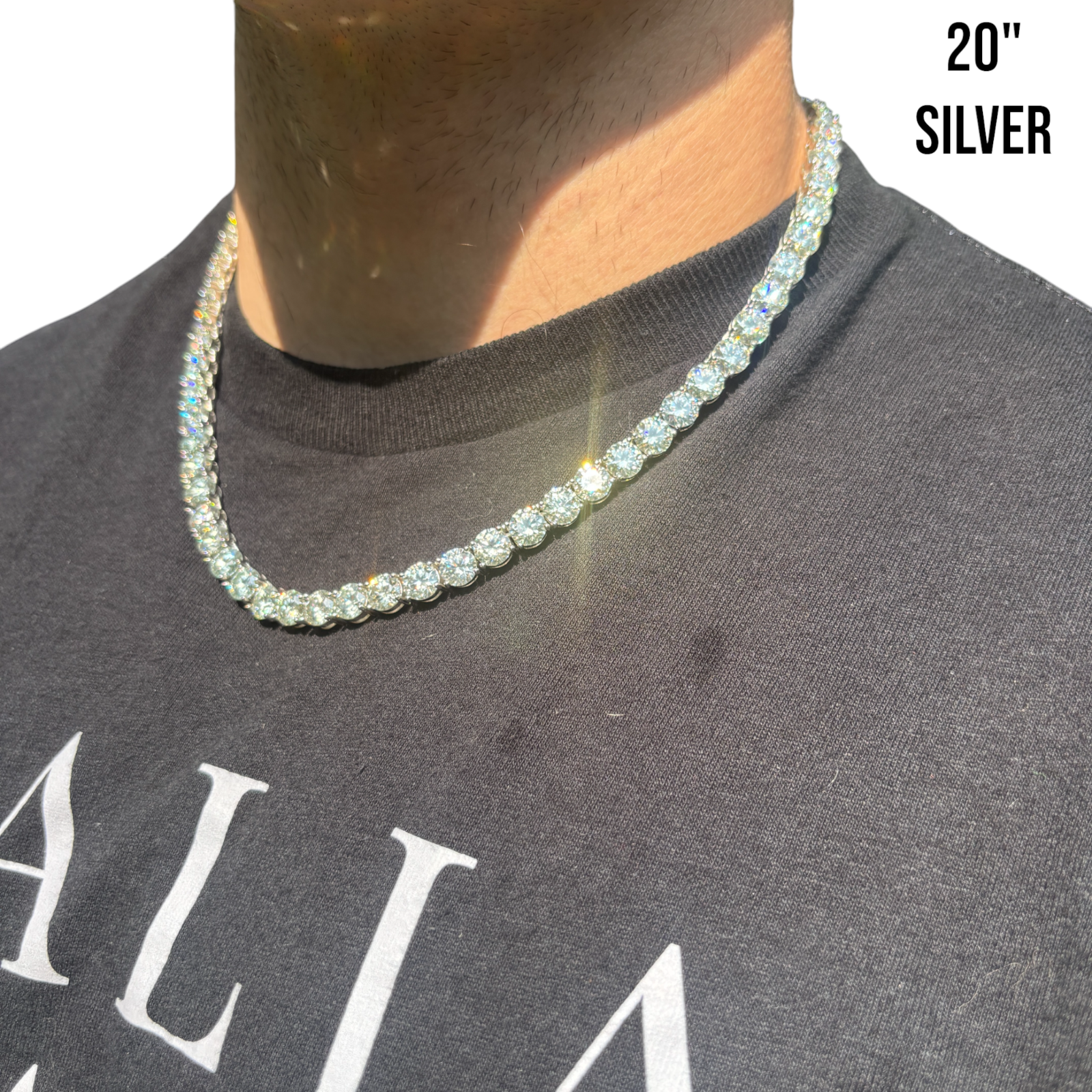 Collier chaîne tennis 7 mm en argent sterling 925 avec zircone cubique ou moissanite