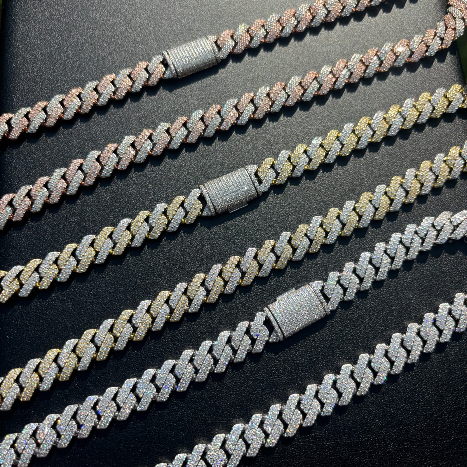 925 Sterling Silver 12mm Moissanite Miami Cuban Prong Chain Necklace
