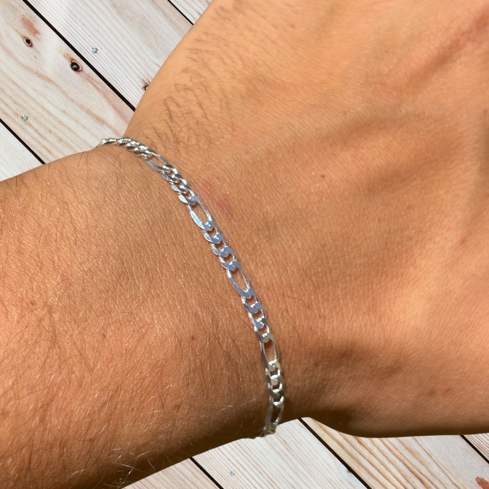 925 Sterling Silver 3.5mm Figaro Bracelet