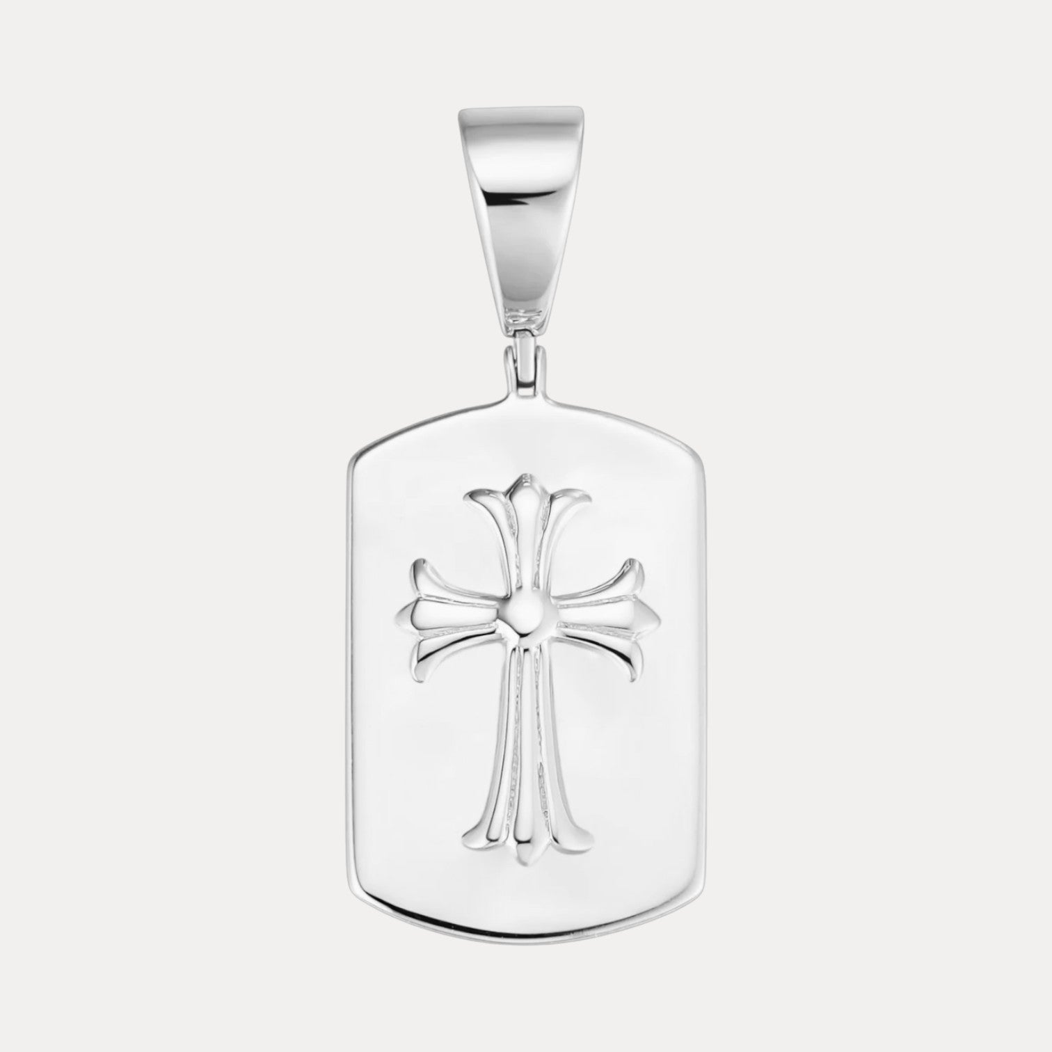 925 Sterling Silver Cross Hearts Dog Tag Pendant - Medium