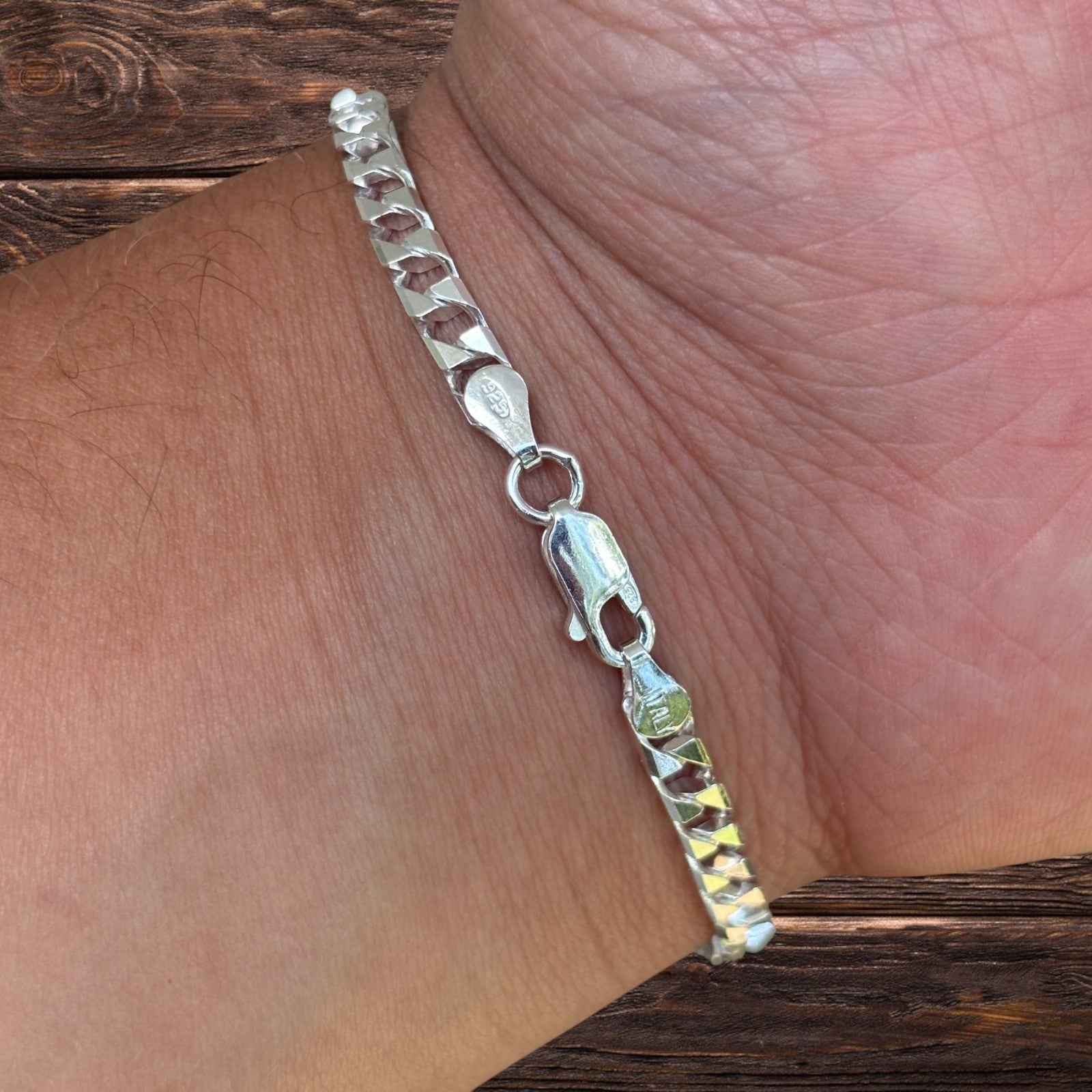 Bracelet gourmette carré en argent sterling 925 de 4 mm