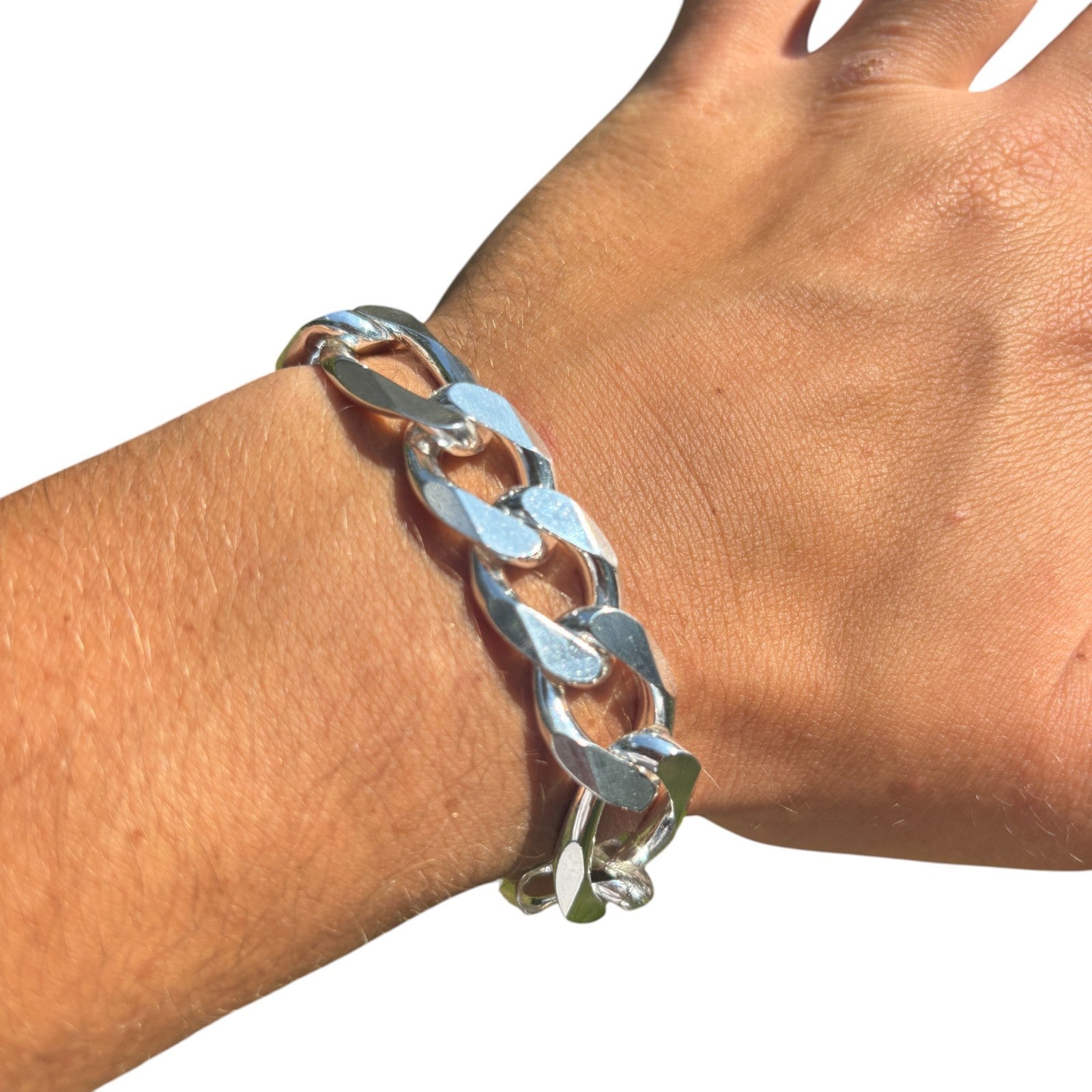 Bracelet Figaro en argent sterling 925 de 15 mm