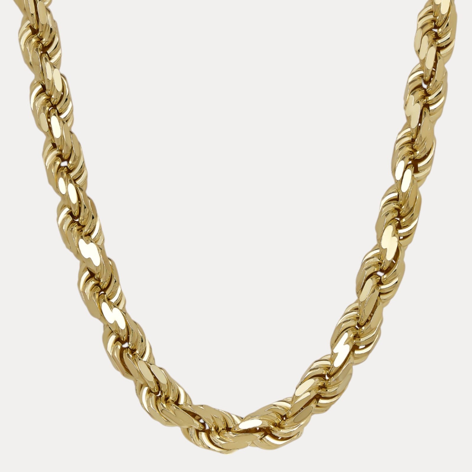 Collar de cadena de cuerda de 14 mm con corte de diamante en plata de ley 925