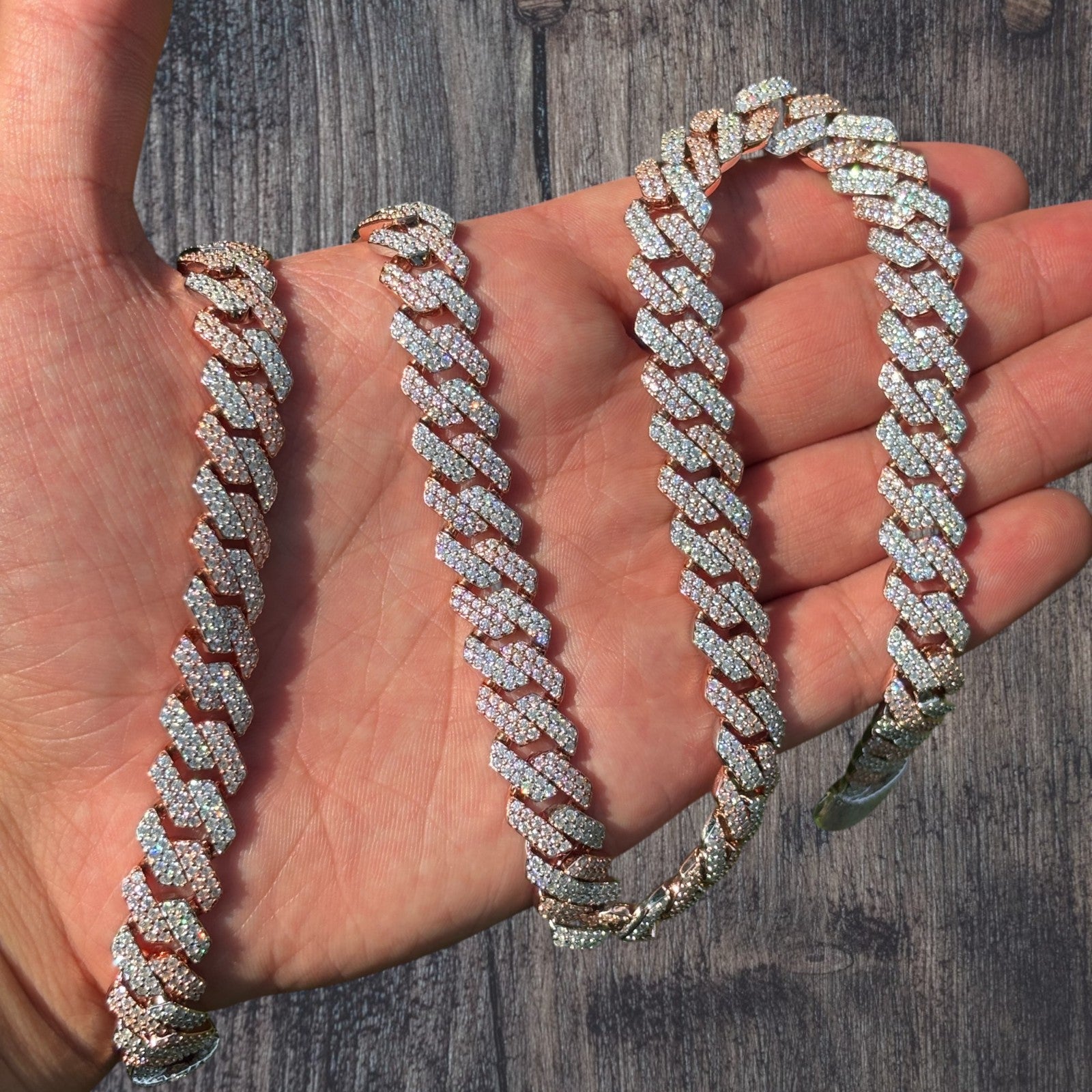 925 Sterling Silver 12mm Moissanite Miami Cuban Prong Chain Necklace