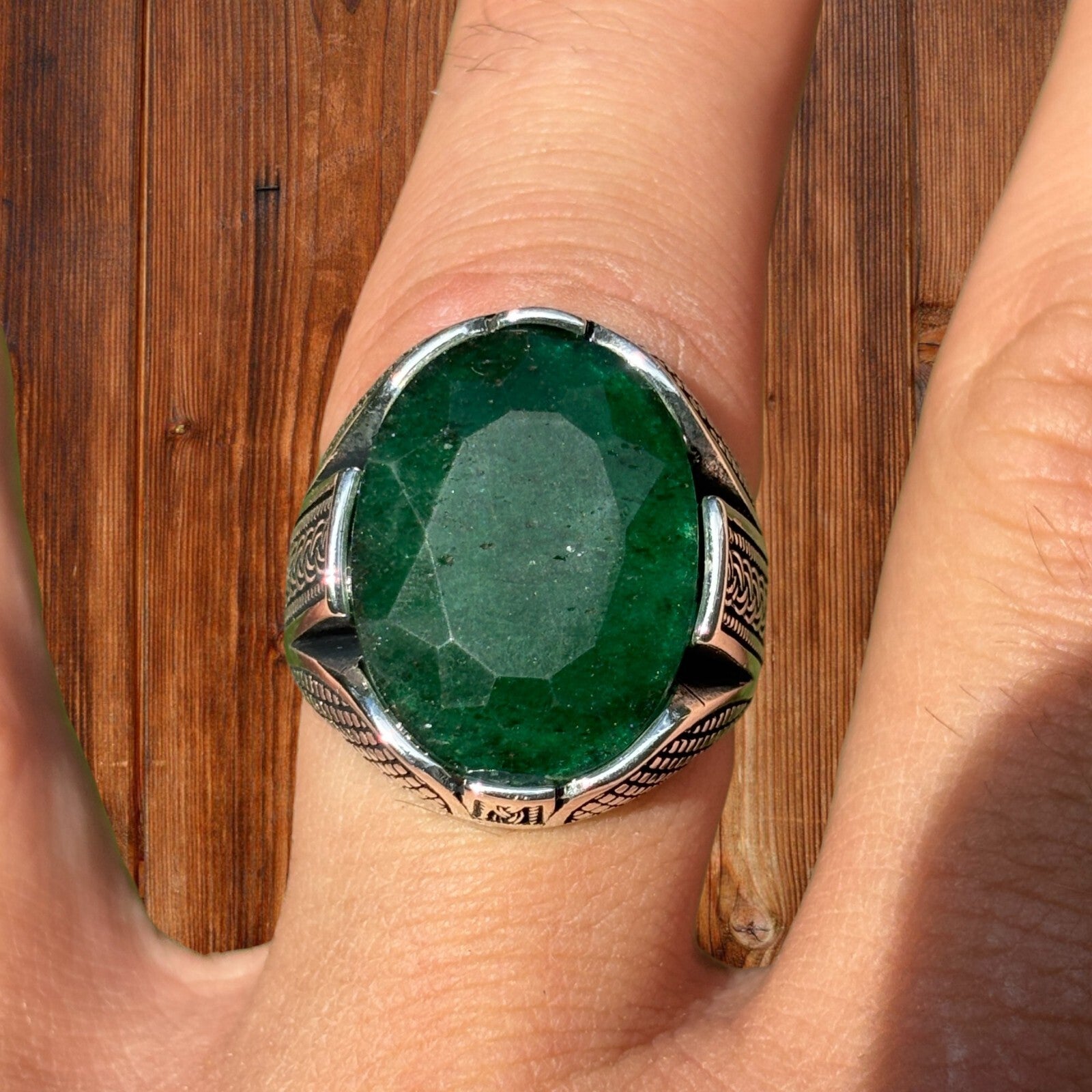 925 Sterling Silver Green Emerald Ring