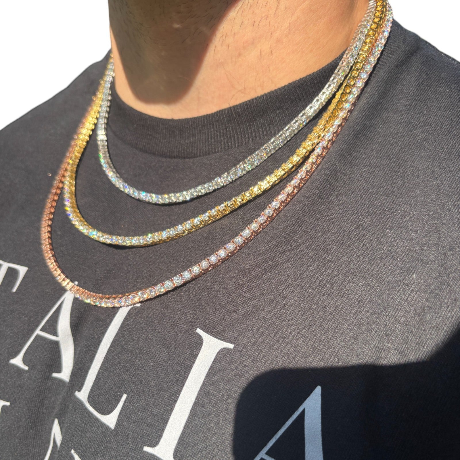 Collier chaîne tennis en argent sterling 925 de 4 mm avec zircone cubique ou moissanite
