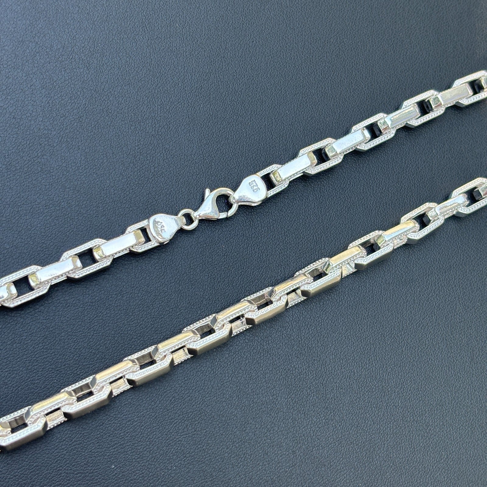 925 Sterling Silver 7mm Fancy Hermes Rolo Link Bracelet