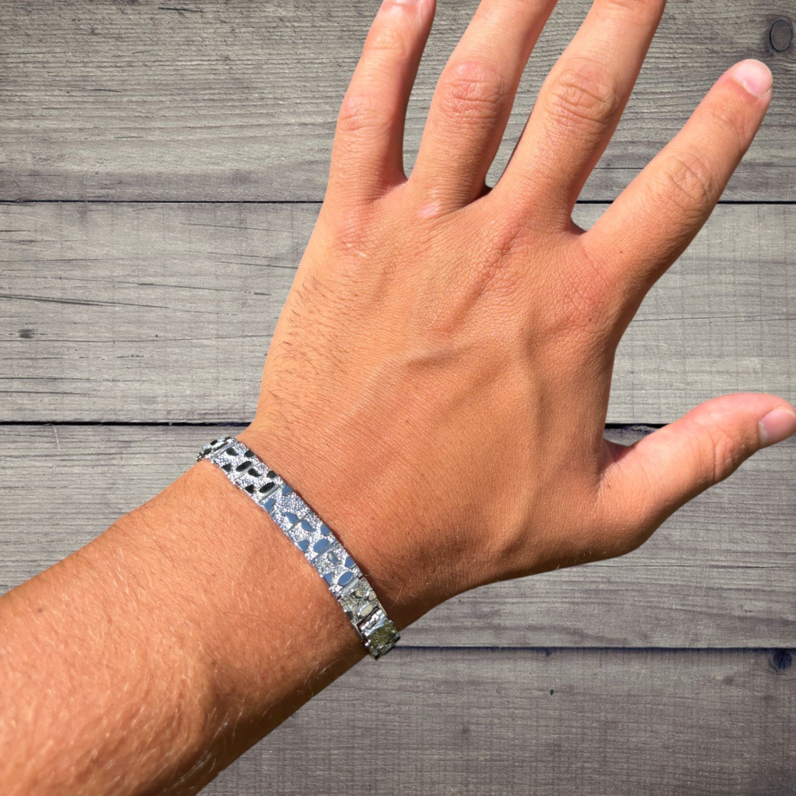 Bracelet à maillons pépites personnalisé en argent sterling 925 de 8 mm
