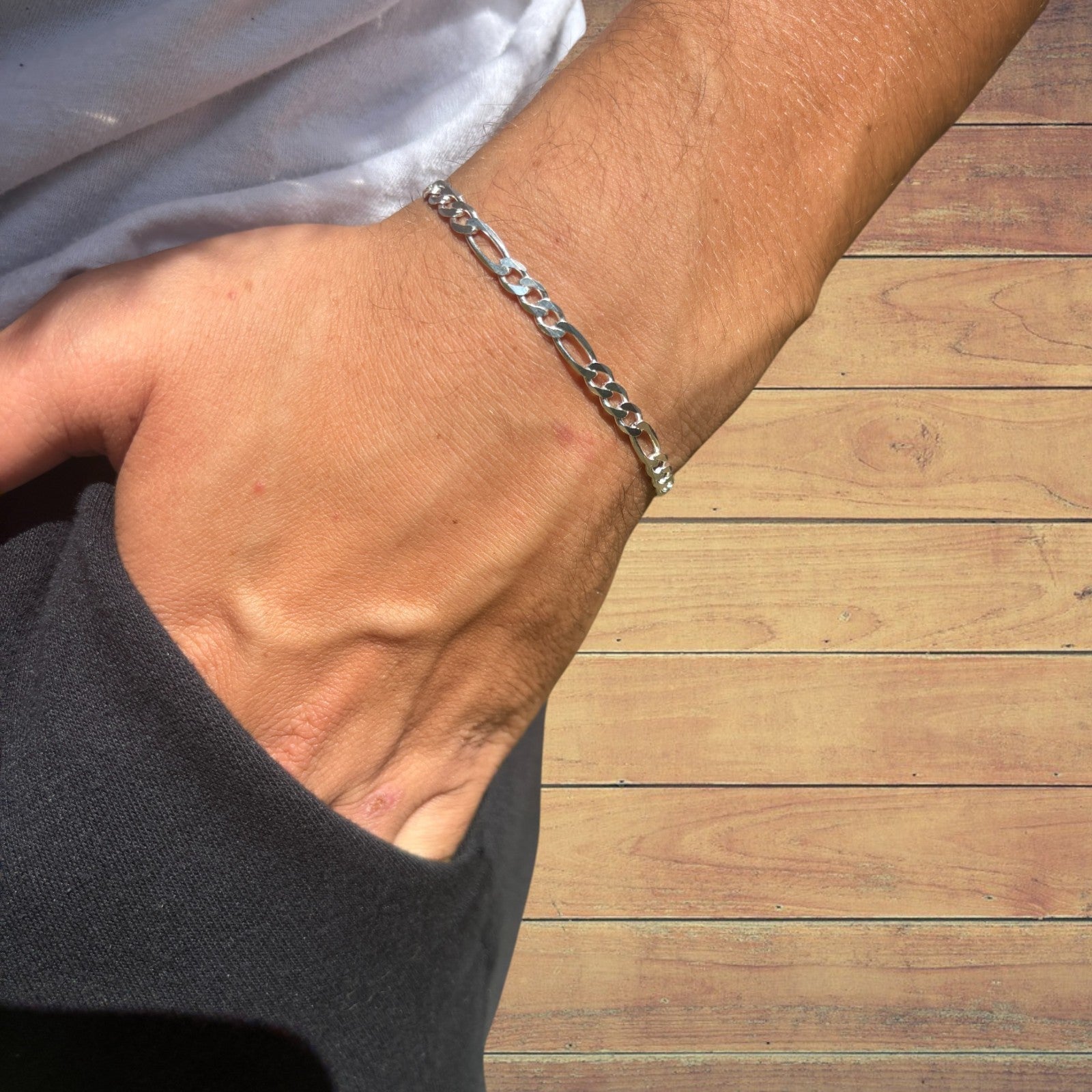 925 Sterling Silver 5mm Figaro Bracelet