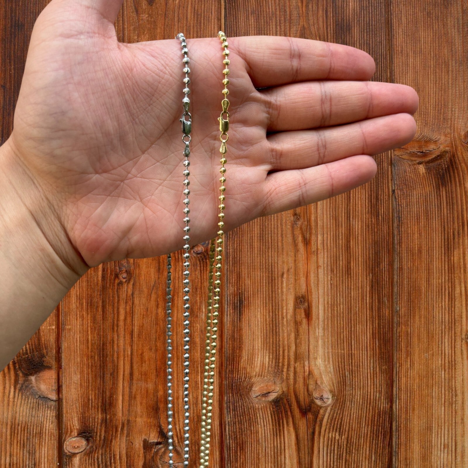 Collar de cadena de cuentas de 3 mm de plata de ley 925