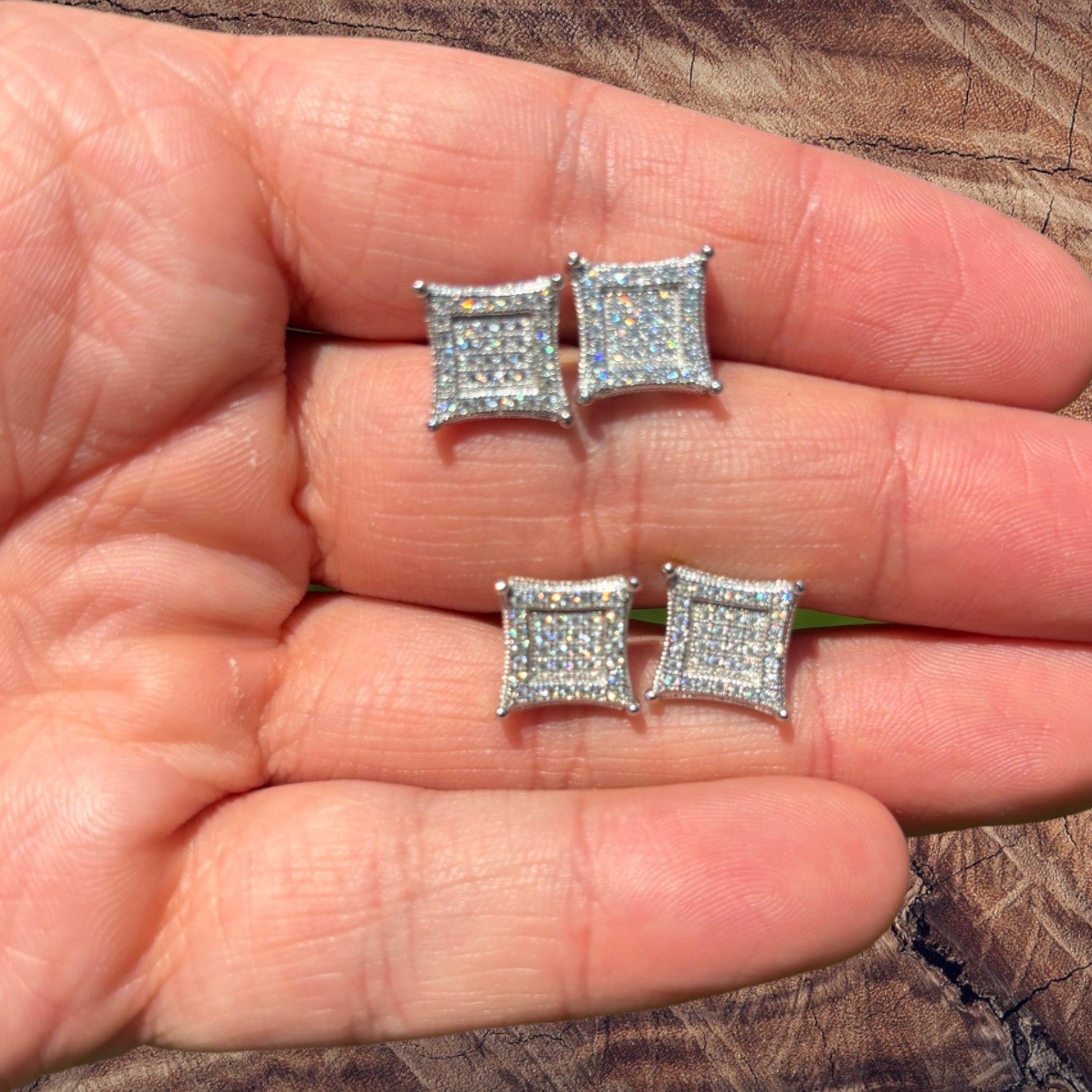 925 Sterling Silver 11mm Square Kite Moissanite or CZ Stud Earrings 2.8ct TW