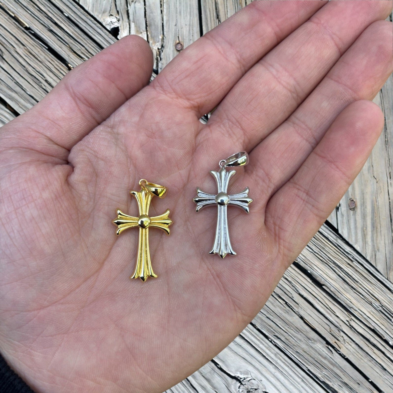 Pendentif croix cœur en argent sterling 925 - Moyen