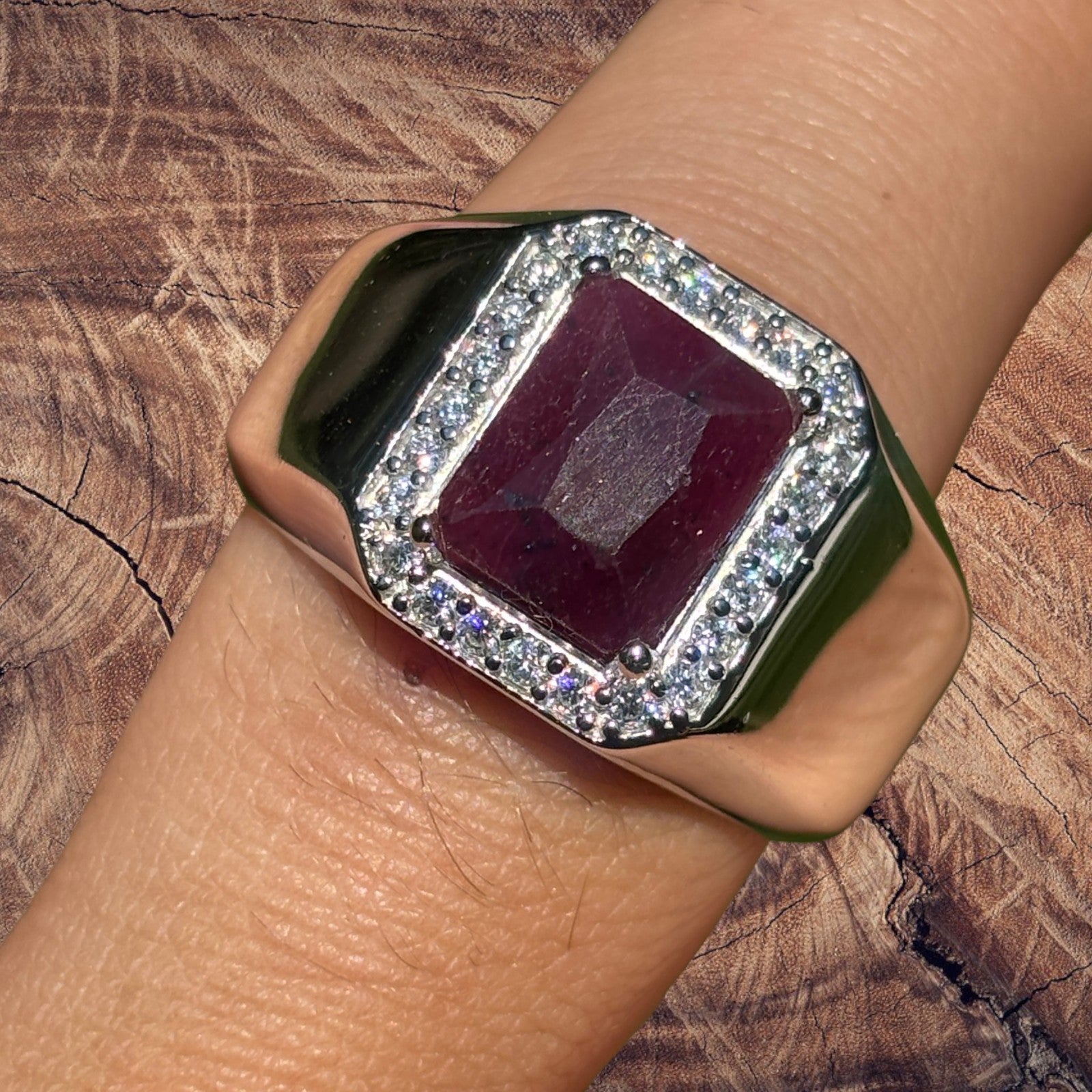 925 Sterling Silver Red Ruby Stone Ring With Moissanite