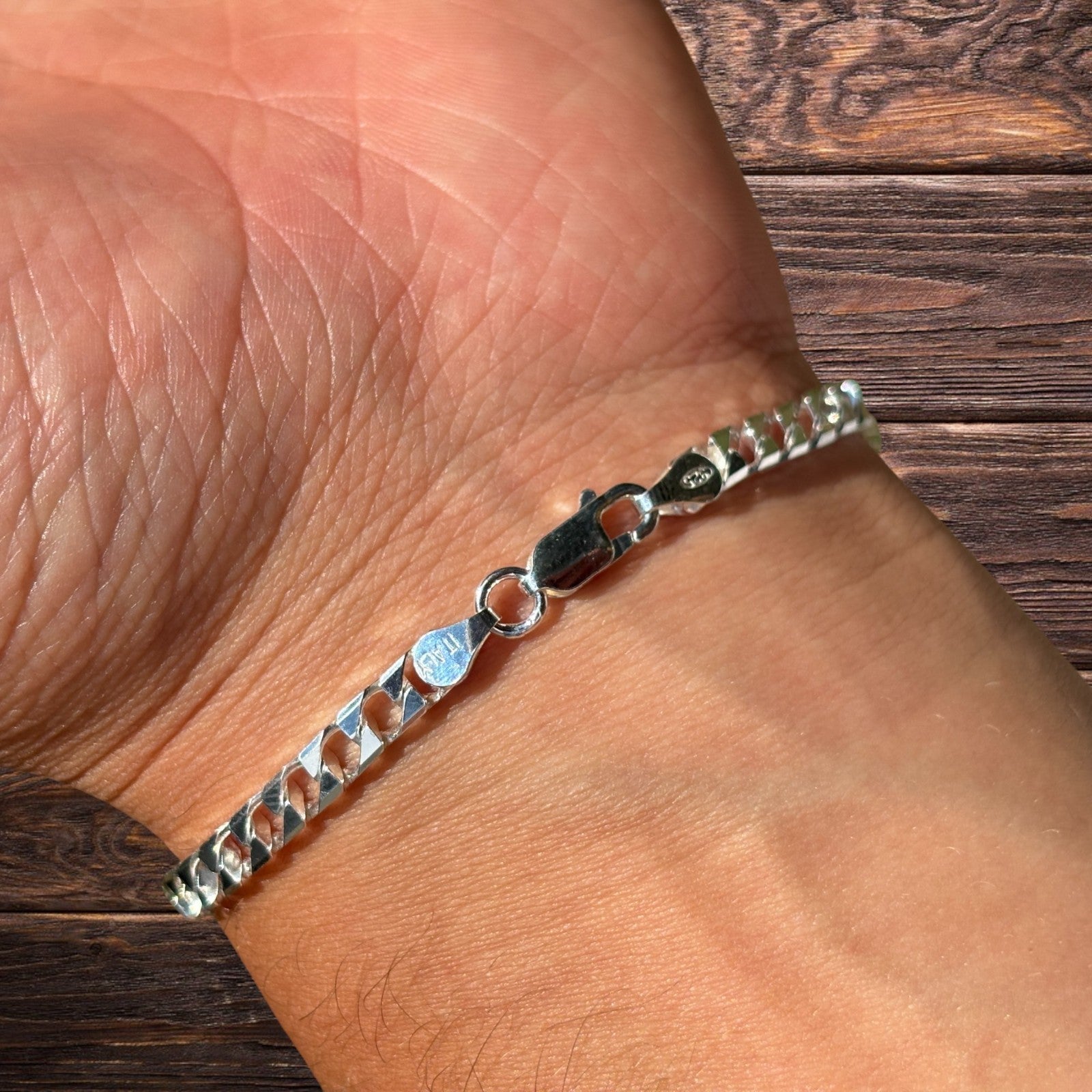 Bracelet gourmette carré en argent sterling 925 de 4 mm
