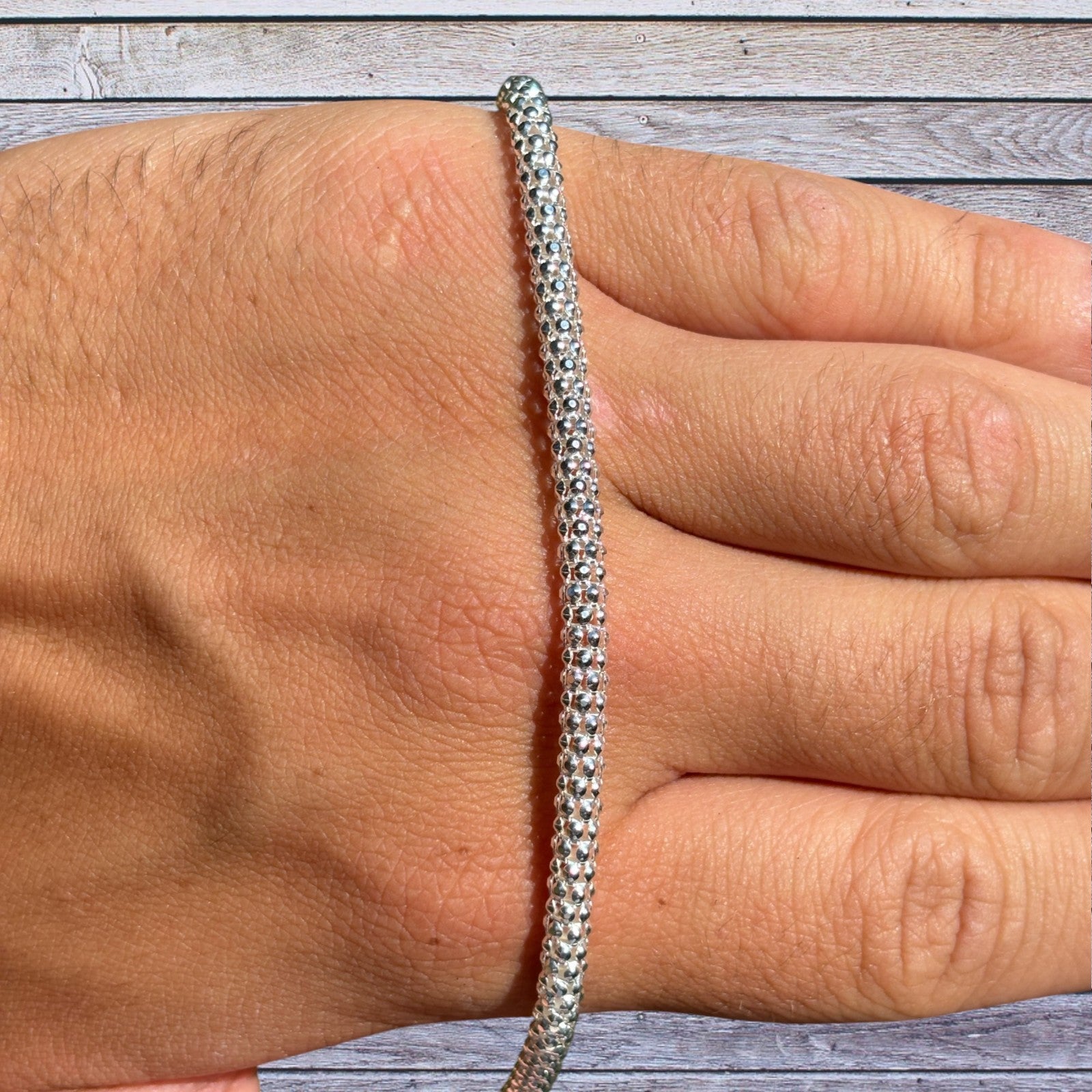 925 Sterling Silver 4mm Popcorn Ice Link Chain Necklace