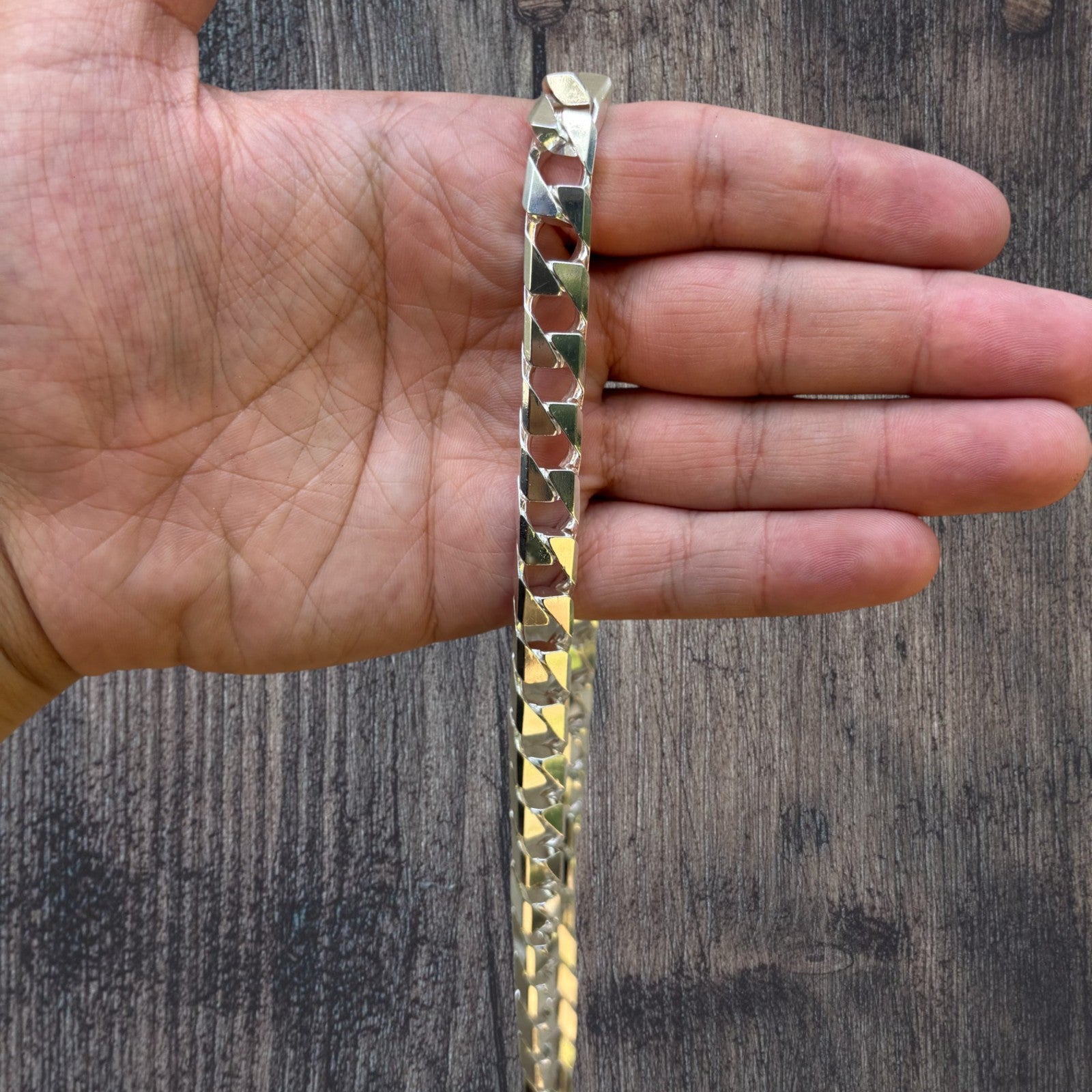925 Sterling Silver 10mm Square Curb Chain Necklace