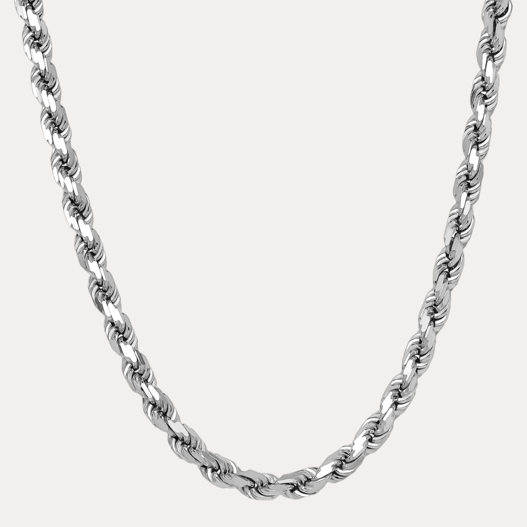 Collier en argent sterling 925 avec chaîne en corde taillée en diamant de 8 mm