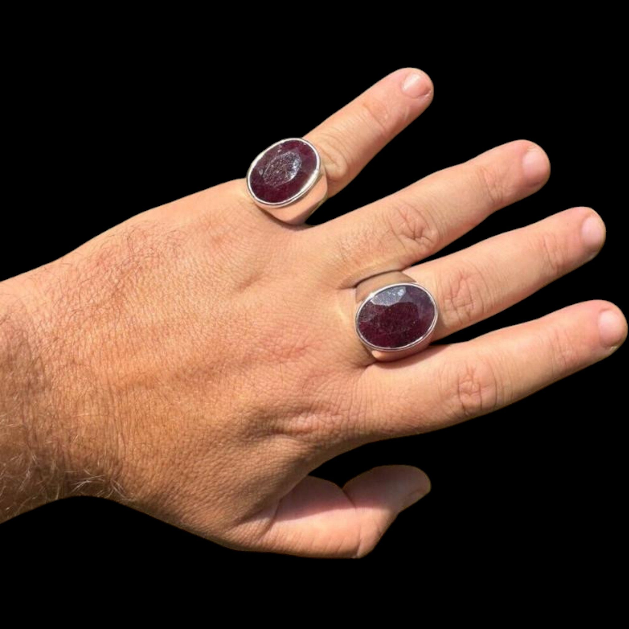 925 Sterling Silver 18ct NATURAL Red Ruby Oval Stone Ring