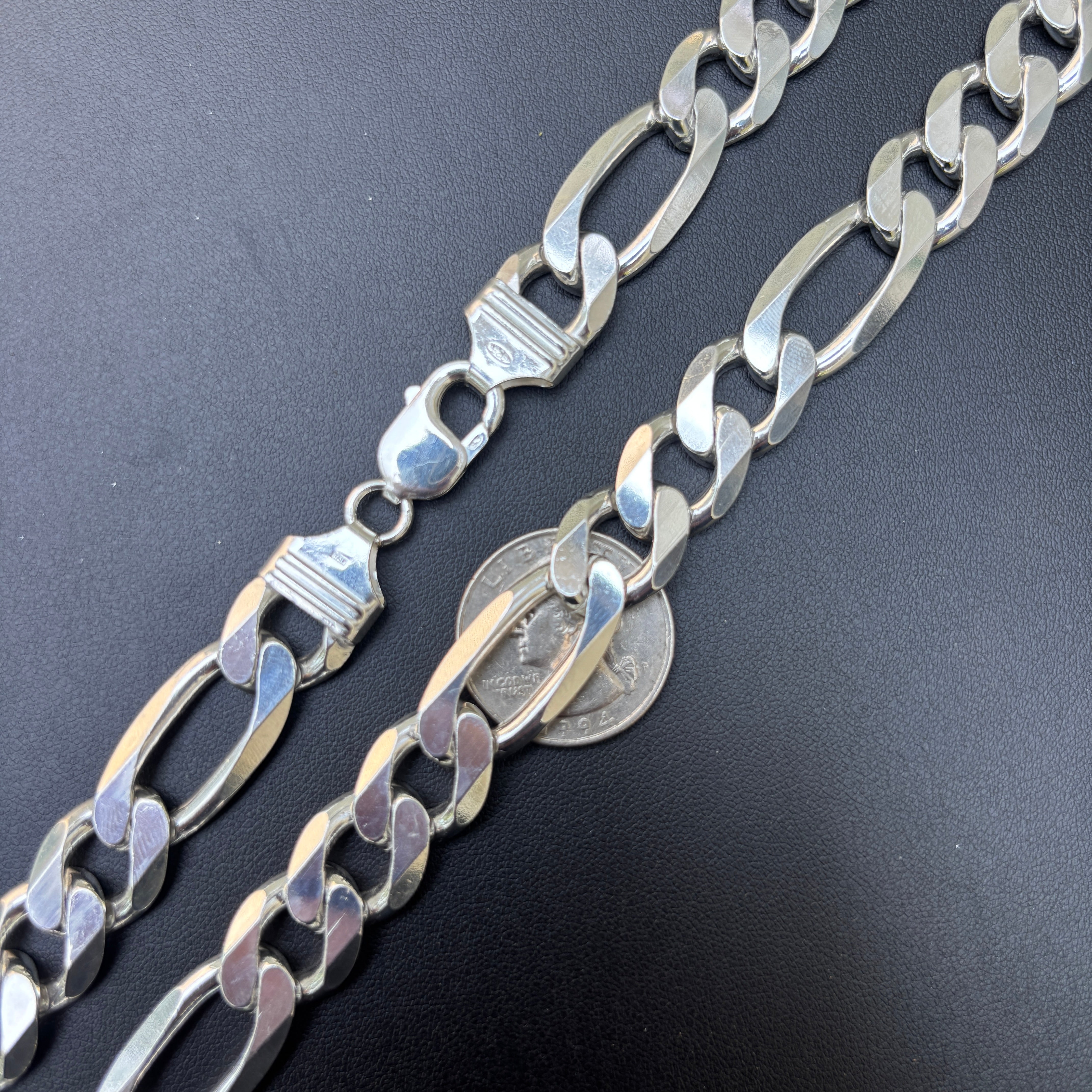 925 Sterling Silver 13mm Figaro Chain Necklace