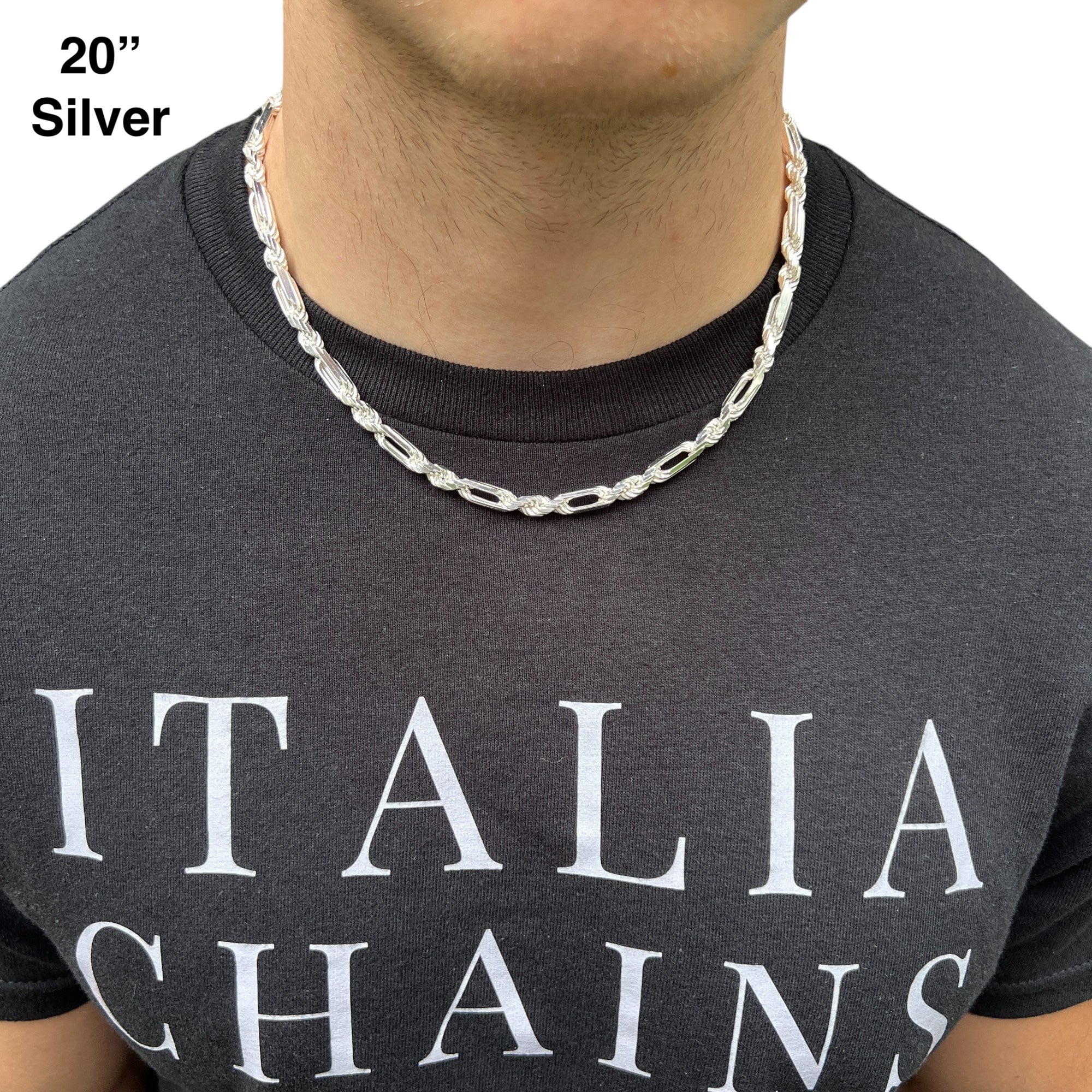 Collier en argent sterling 925 avec chaîne Milano Figarope de 6 mm