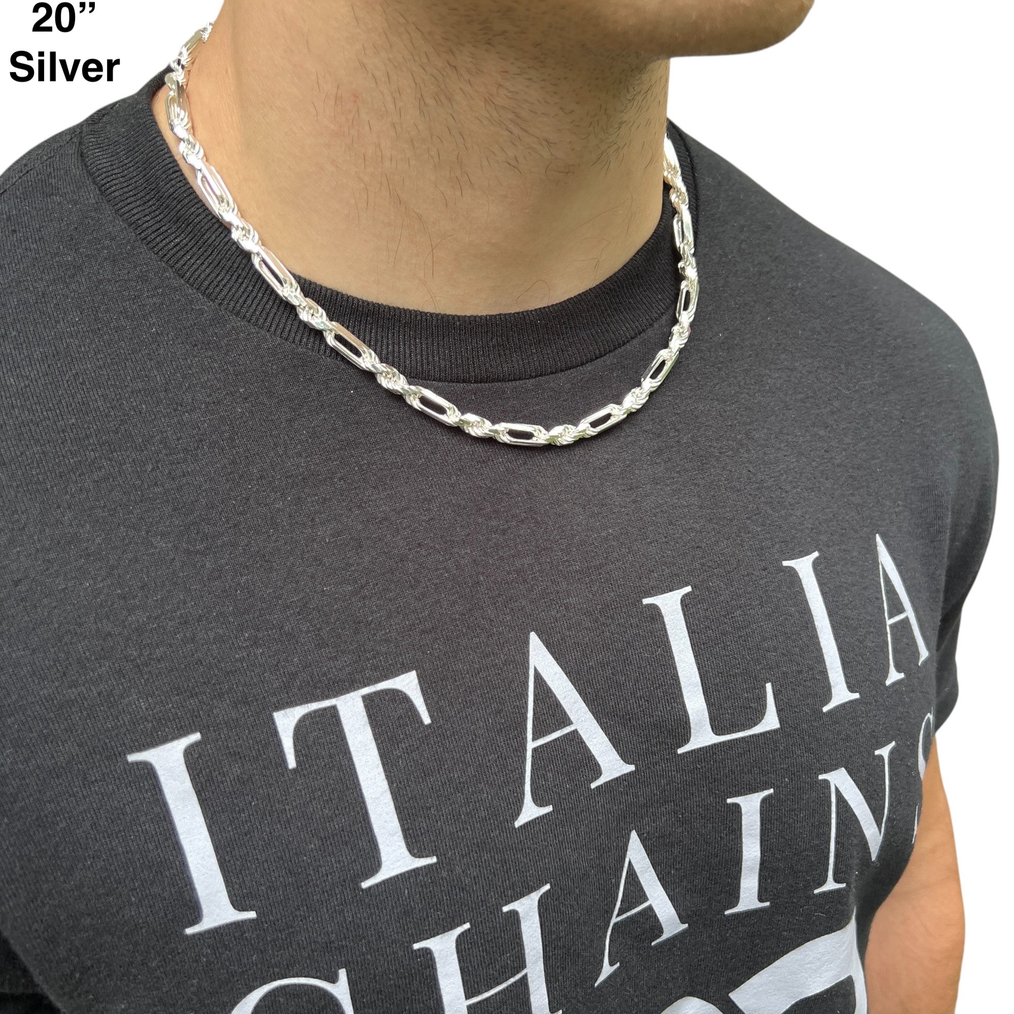 Collier en argent sterling 925 avec chaîne Milano Figarope de 6 mm