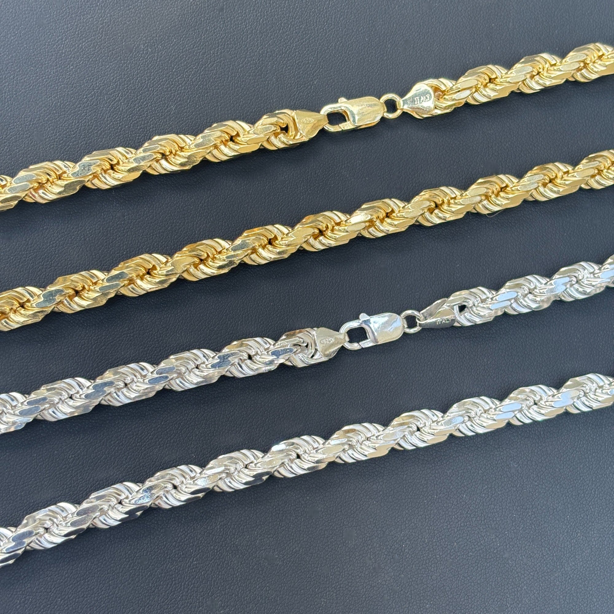 Collier en argent sterling 925 avec chaîne en corde taillée en diamant de 8 mm