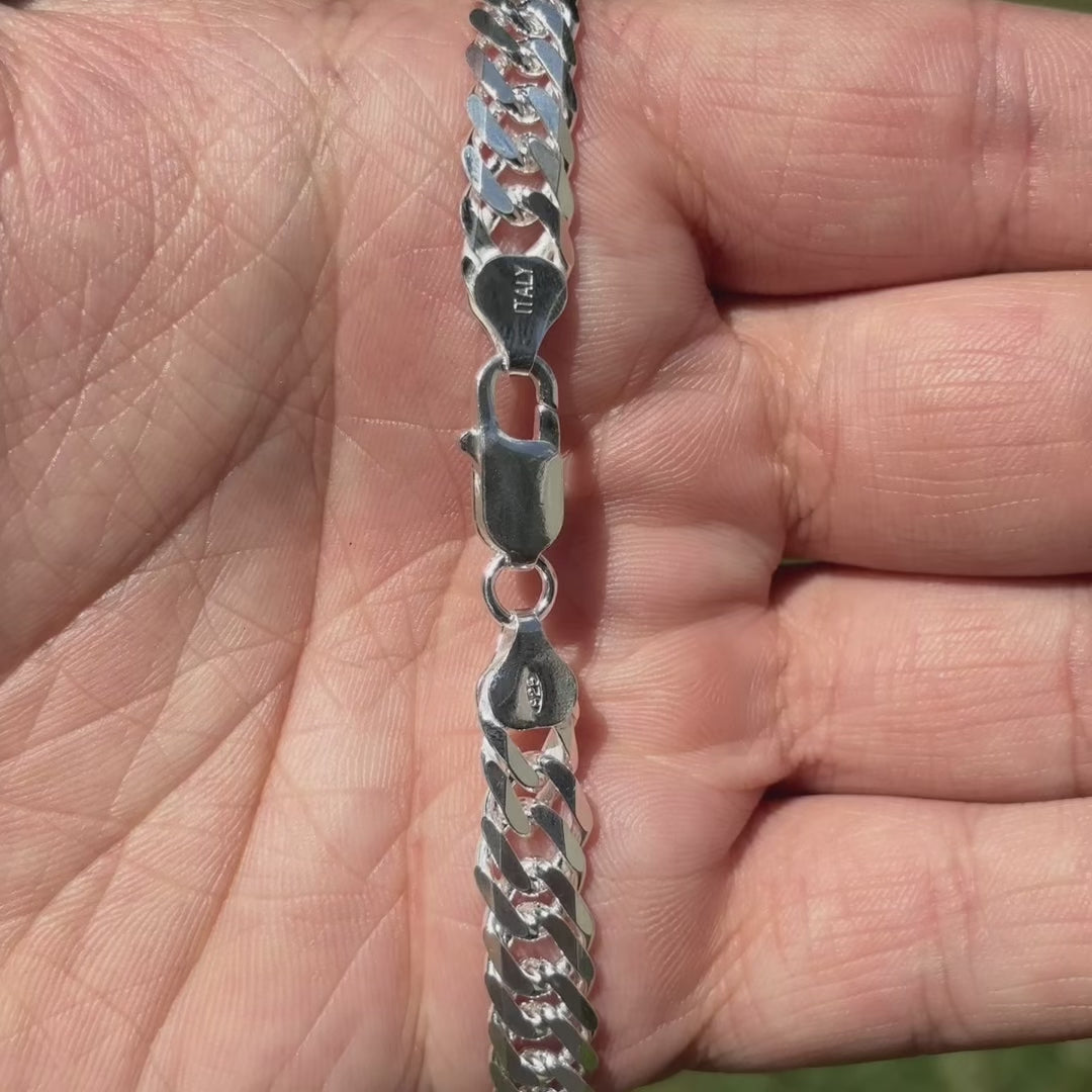 Collier à double chaîne gourmette de 8 mm en argent sterling 925