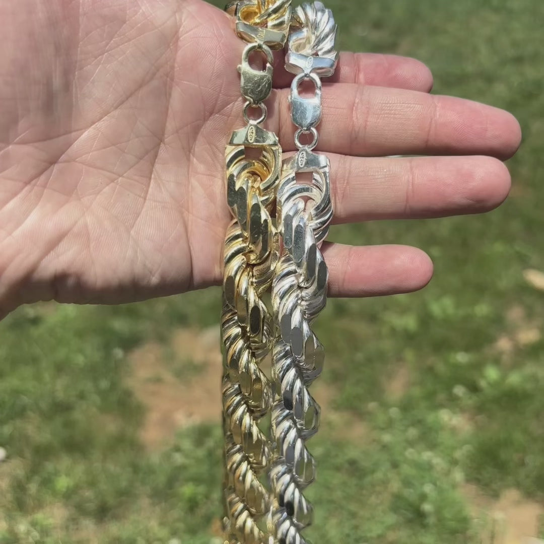 Collier en argent sterling 925 avec chaîne en corde taillée en diamant de 16 mm