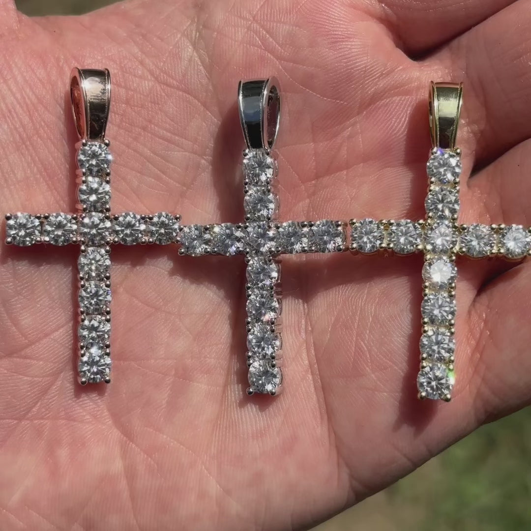 925 Sterling Silver Small Tennis Cross Pendant With Moissanite - Large