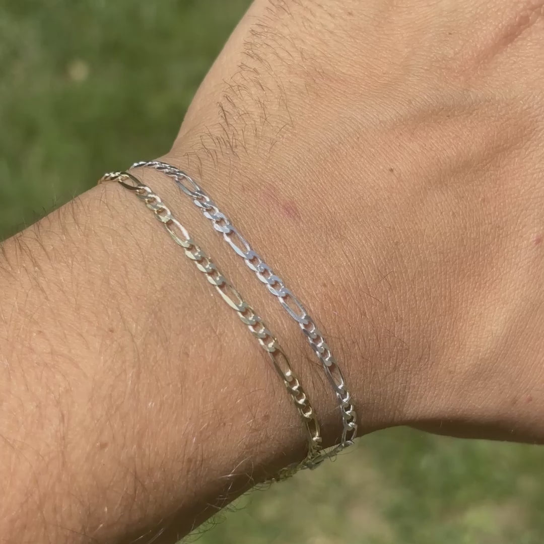 925 Sterling Silver 3mm Figaro Bracelet