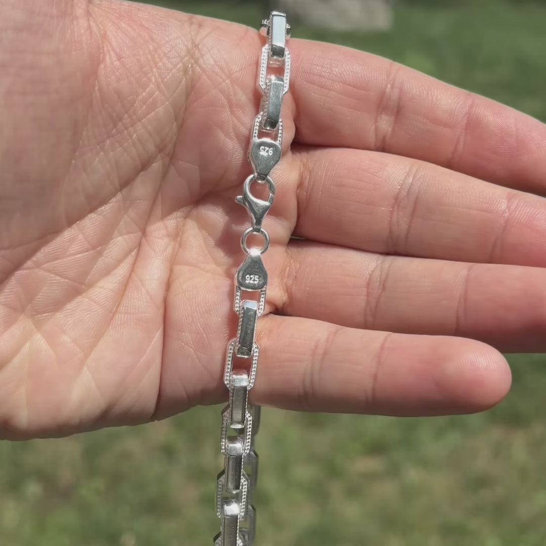 925 Sterling Silver 7mm Fancy Hermes Rolo Link Bracelet