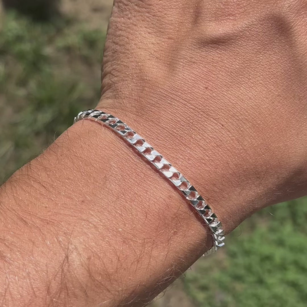 Bracelet gourmette carré en argent sterling 925 de 4 mm