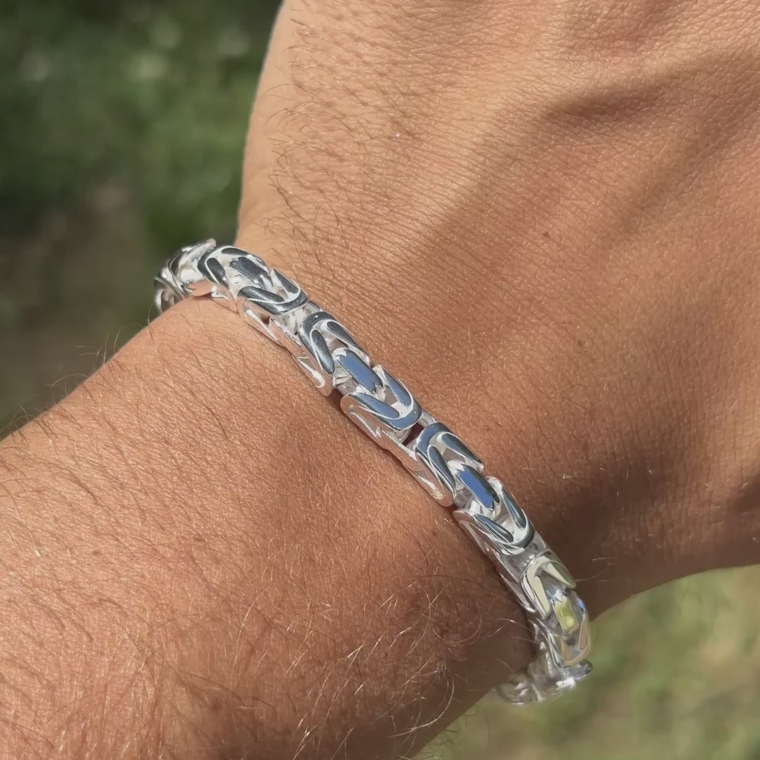 Load video: 6mm byzantine bracelet. 925 sterling silver Italian made mens bracelet.