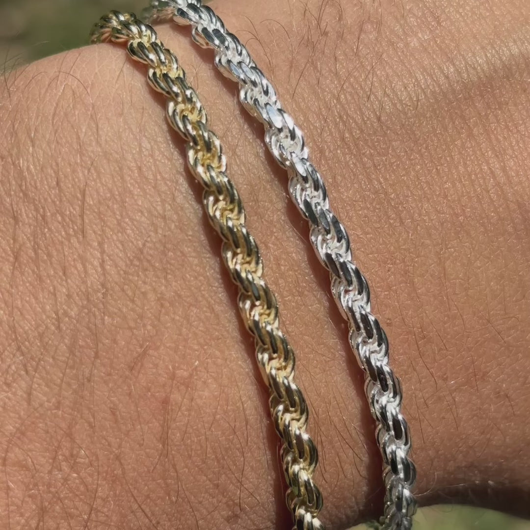 925 Sterling Silver 4mm Diamond Cut Rope Bracelet