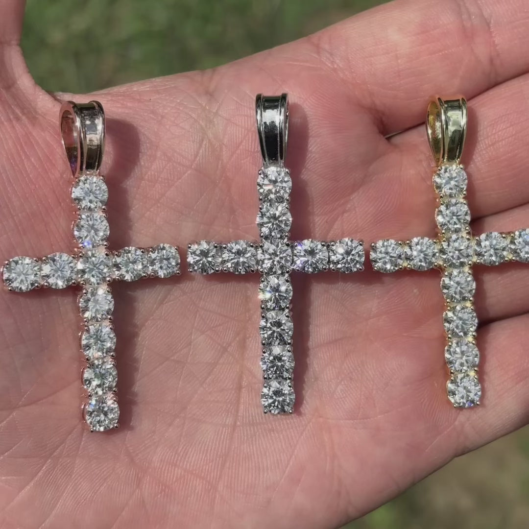 925 Sterling Silver Small Tennis Cross Pendant With Moissanite - X-Large