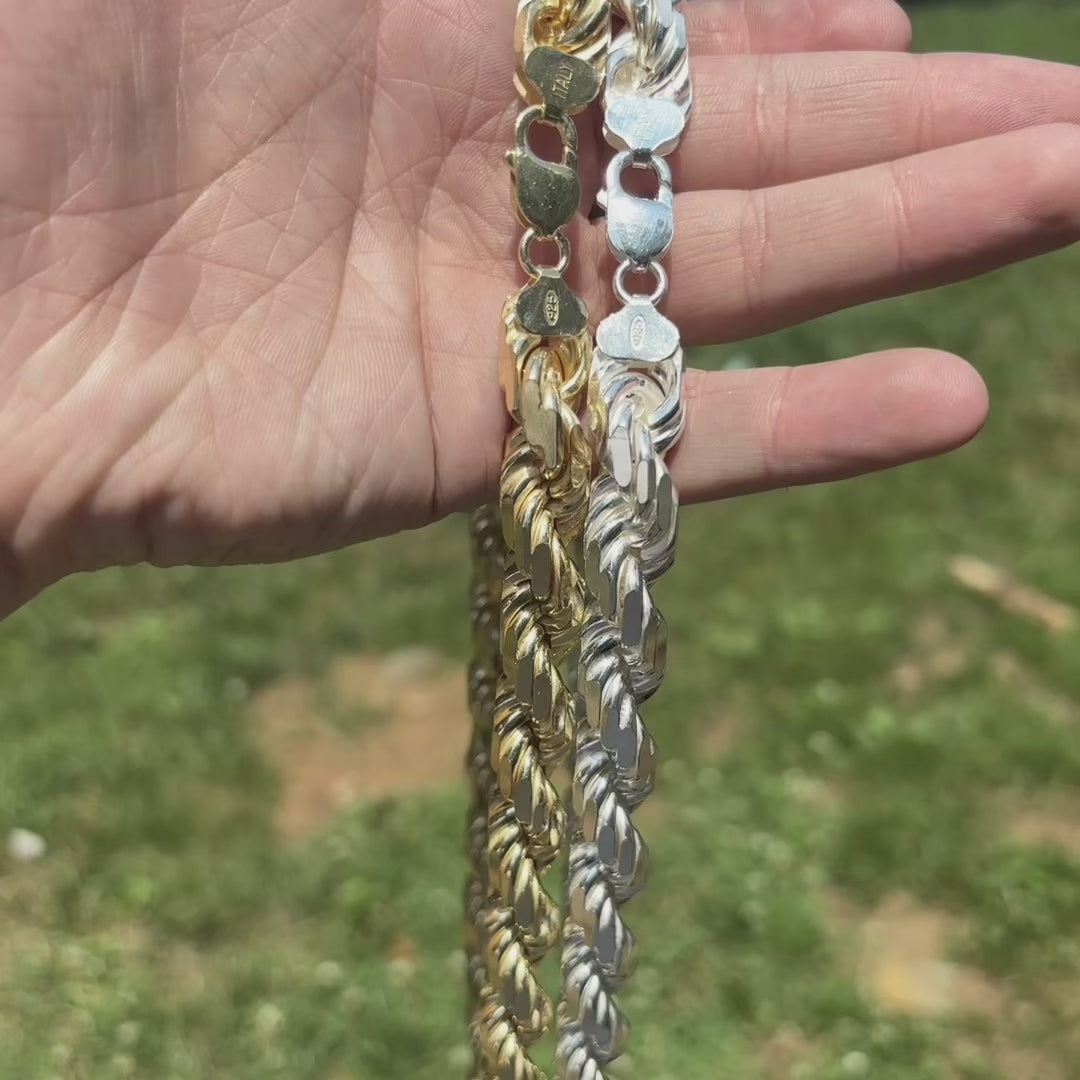 Collar de cadena de cuerda con corte de diamante de 12,5 mm de plata de ley 925