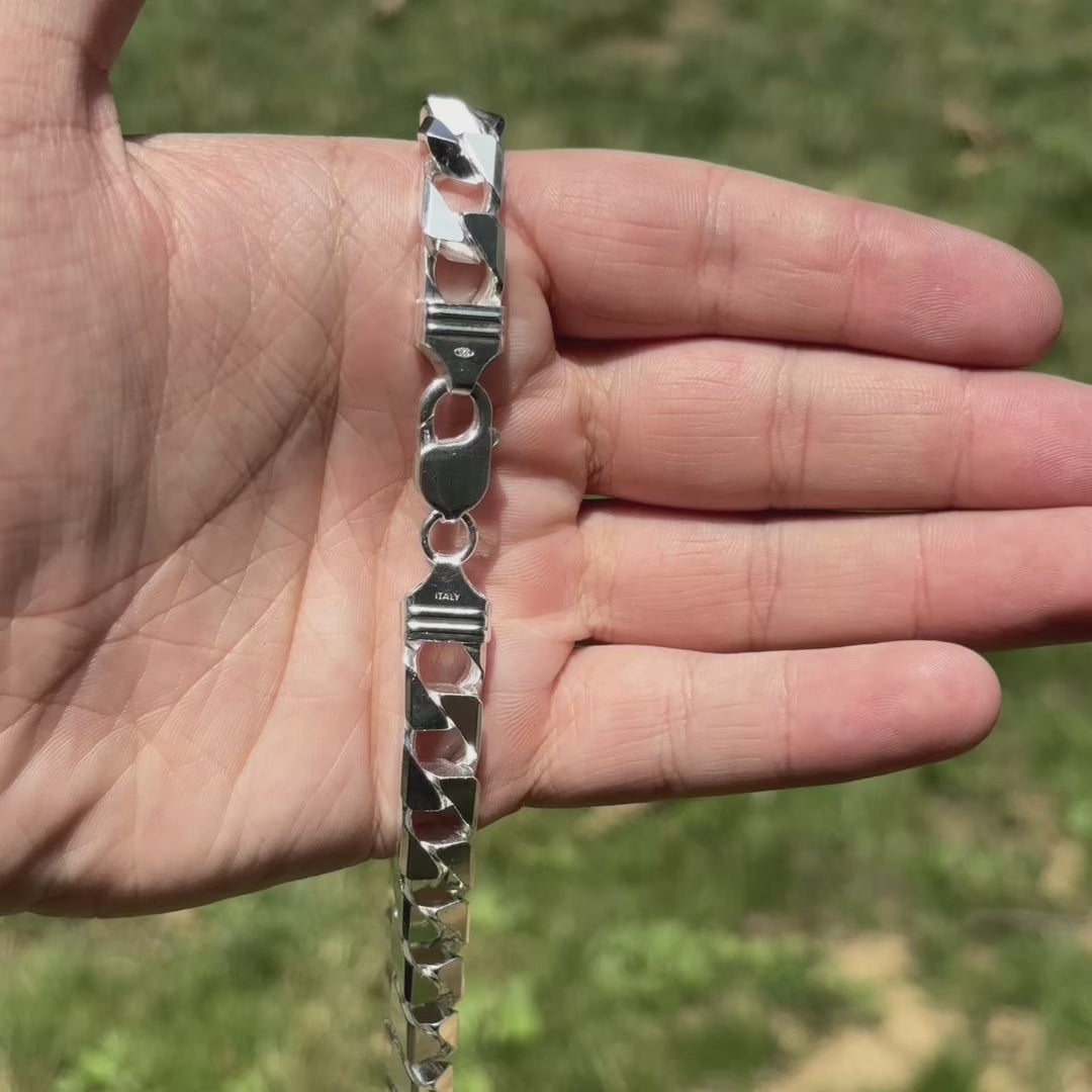 925 Sterling Silver 10mm Square Curb Chain Necklace