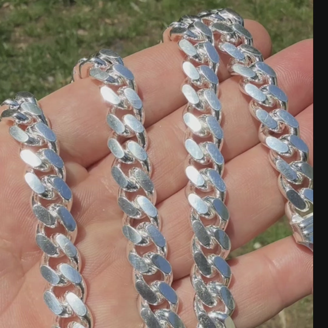Collier en argent sterling 925 avec chaîne Miami Cuban de 10 mm